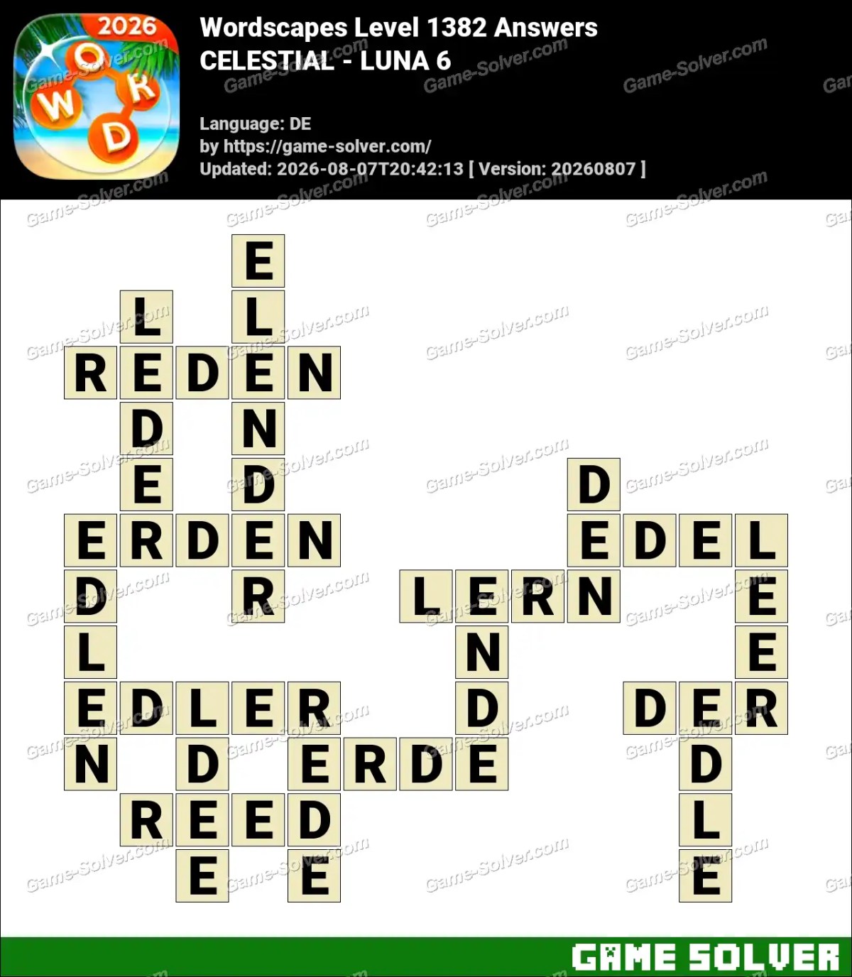 Wordscapes Deutsche Level 1382 Answers — CELESTIAL - LUNA 6