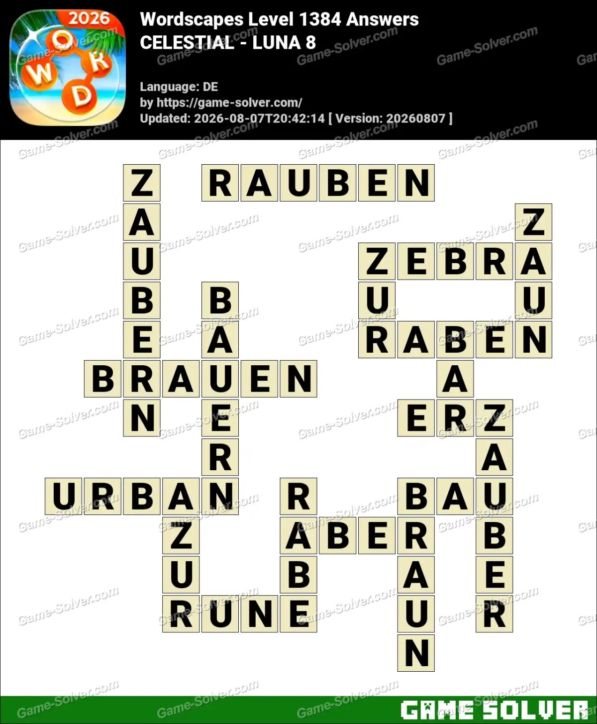 Wordscapes Deutsche Level 1384 Answers — CELESTIAL - LUNA 8
