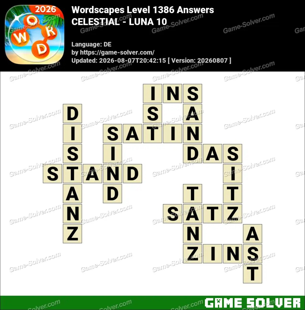 Wordscapes Deutsche Level 1386 Answers — CELESTIAL - LUNA 10