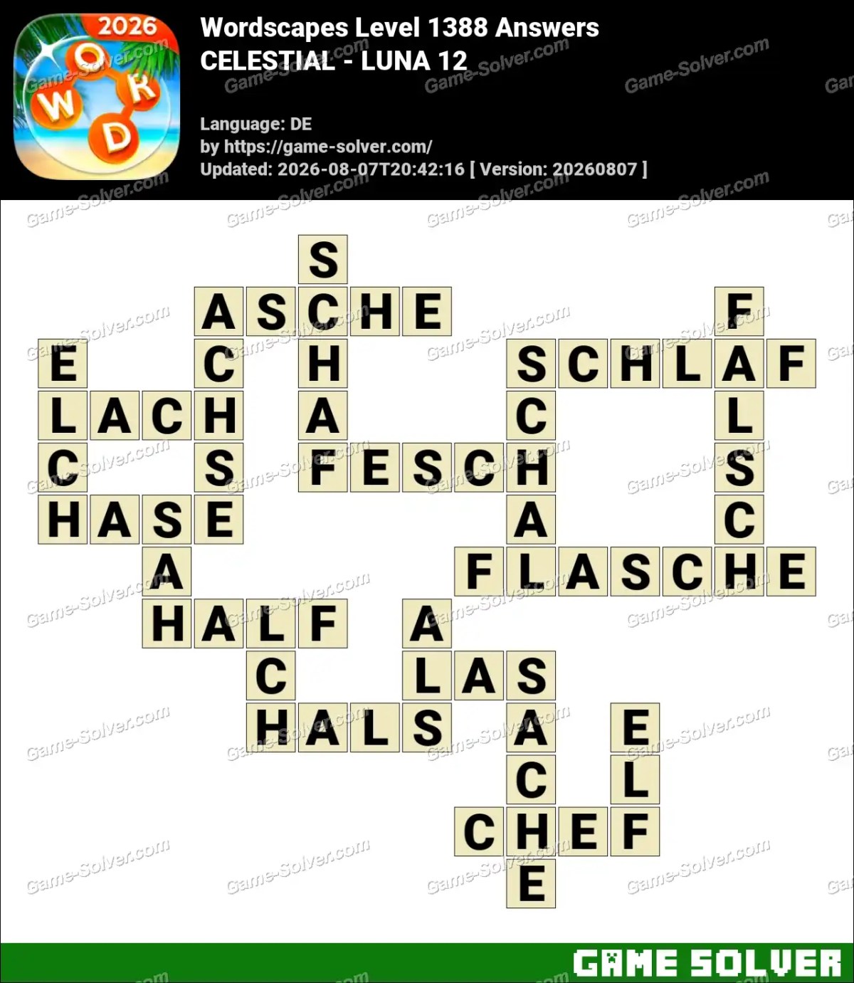 Wordscapes Deutsche Level 1388 Answers — CELESTIAL - LUNA 12