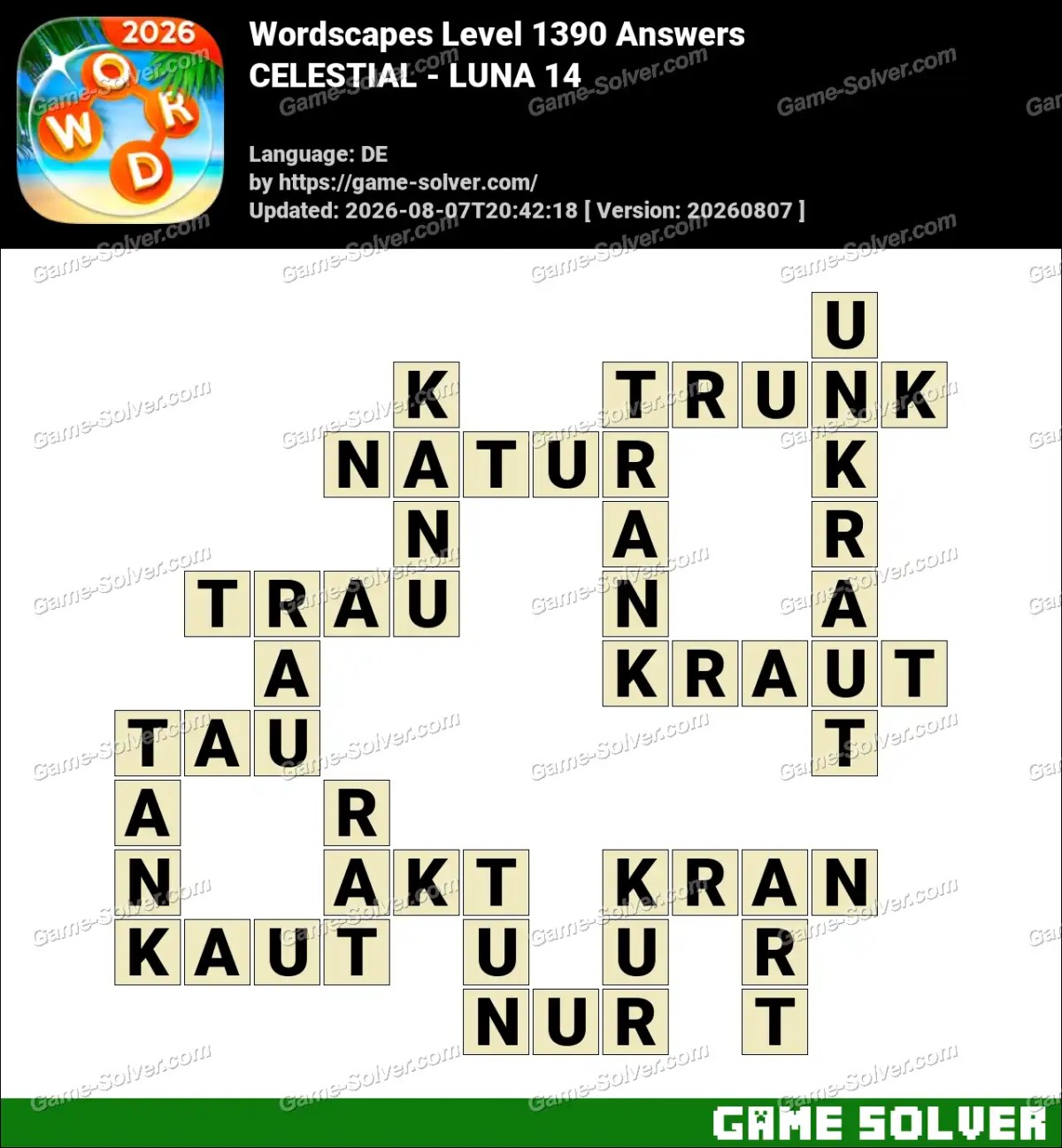 Wordscapes Deutsche Level 1390 Answers — CELESTIAL - LUNA 14