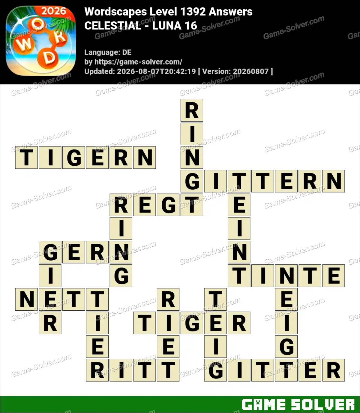 Wordscapes Deutsche Level 1392 Answers — CELESTIAL - LUNA 16