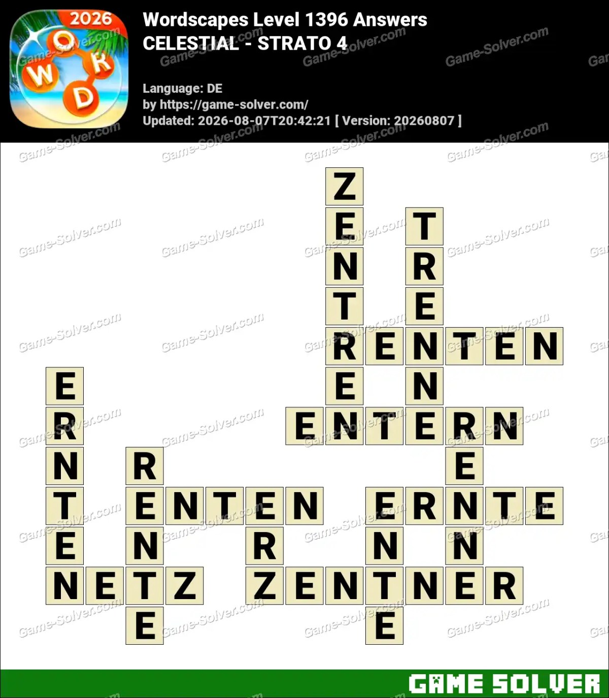 Wordscapes Deutsche Level 1396 Answers — CELESTIAL - STRATO 4
