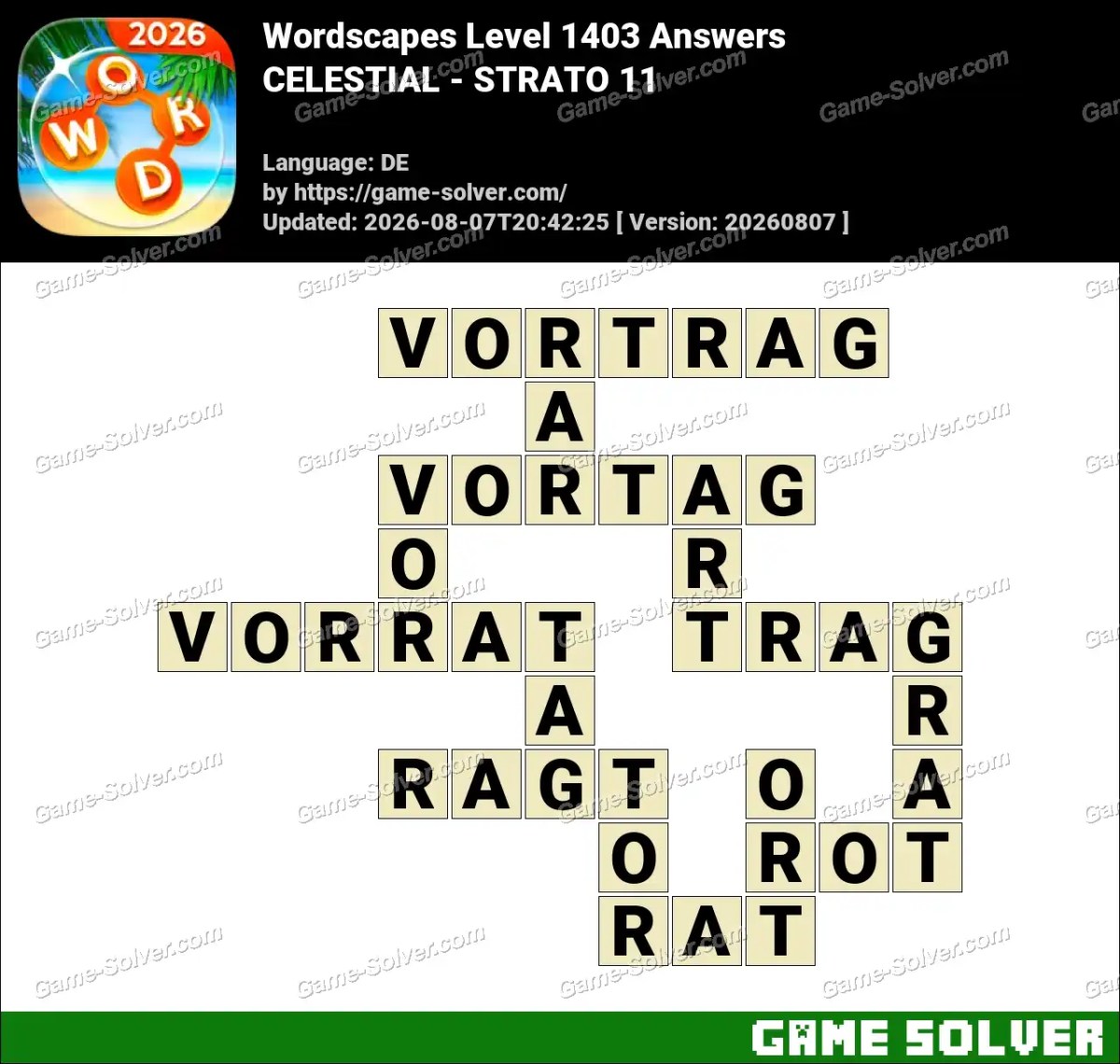 Wordscapes Deutsche Level 1403 Answers — CELESTIAL - STRATO 11
