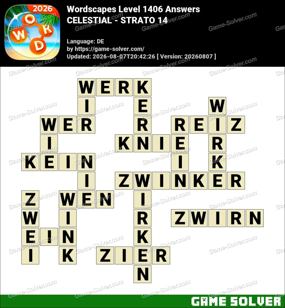 Wordscapes Deutsche Level 1406 Answers — CELESTIAL - STRATO 14