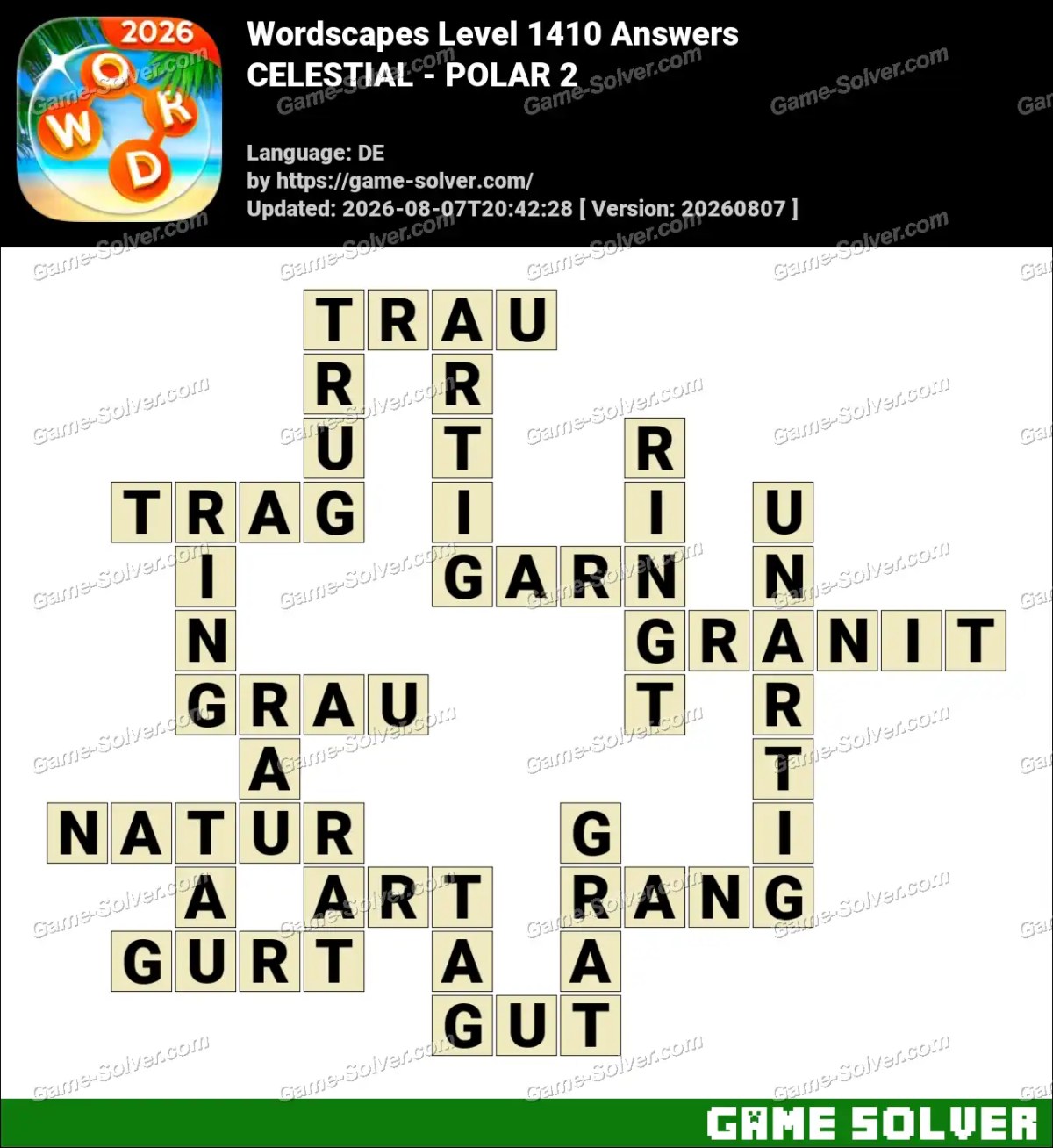 Wordscapes Deutsche Level 1410 Answers — CELESTIAL - POLAR 2