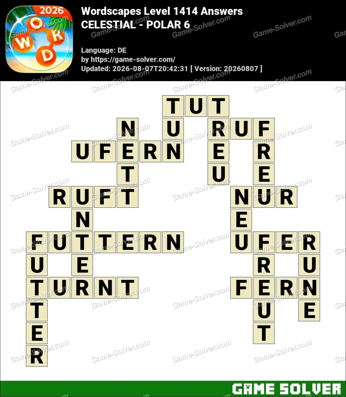 Wordscapes Deutsche Level 1414 Answers — CELESTIAL - POLAR 6