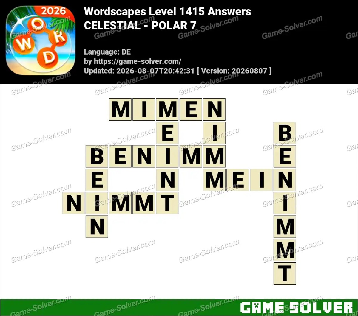 Wordscapes Deutsche Level 1415 Answers — CELESTIAL - POLAR 7