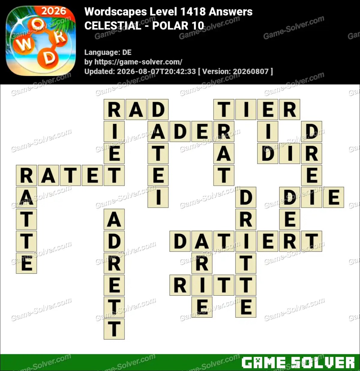 Wordscapes Deutsche Level 1418 Answers — CELESTIAL - POLAR 10