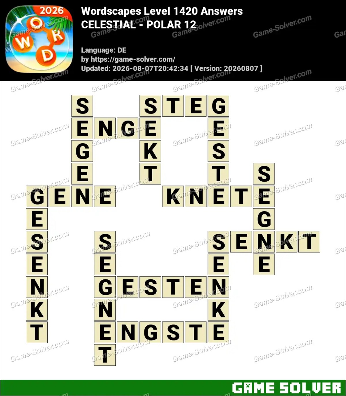 Wordscapes Deutsche Level 1420 Answers — CELESTIAL - POLAR 12