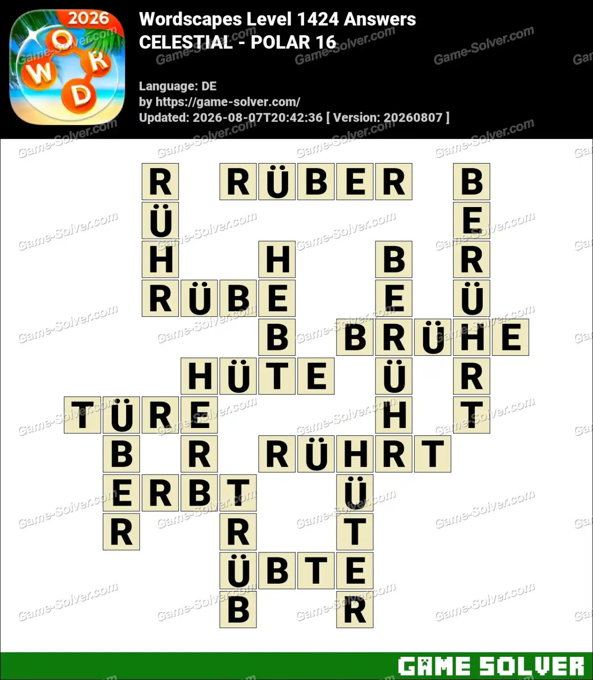 Wordscapes Deutsche Level 1424 Answers — CELESTIAL - POLAR 16