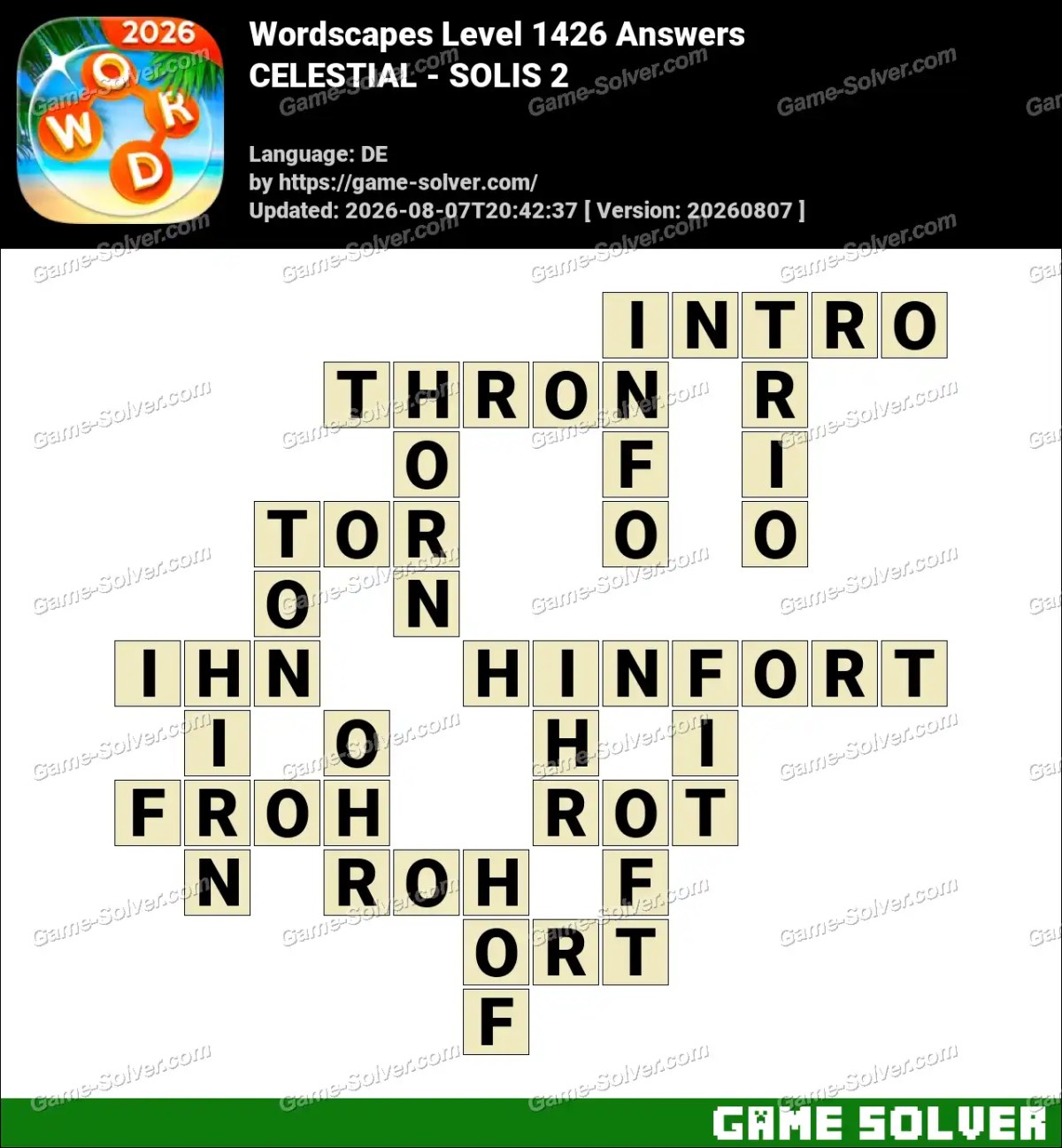 Wordscapes Deutsche Level 1426 Answers — CELESTIAL - SOLIS 2