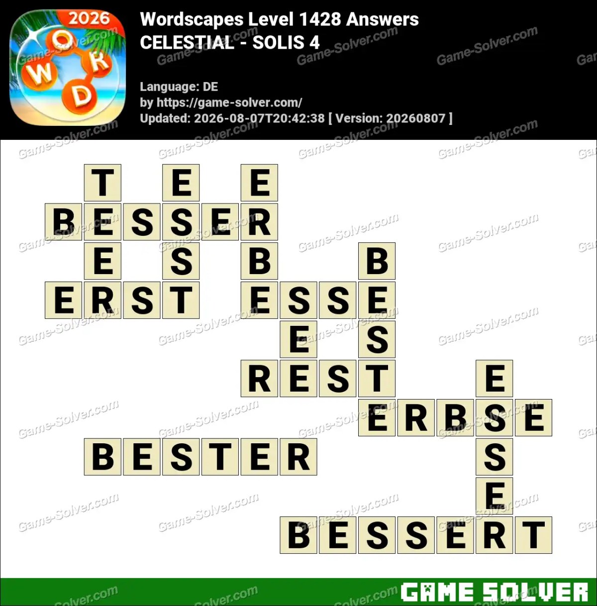 Wordscapes Deutsche Level 1428 Answers — CELESTIAL - SOLIS 4