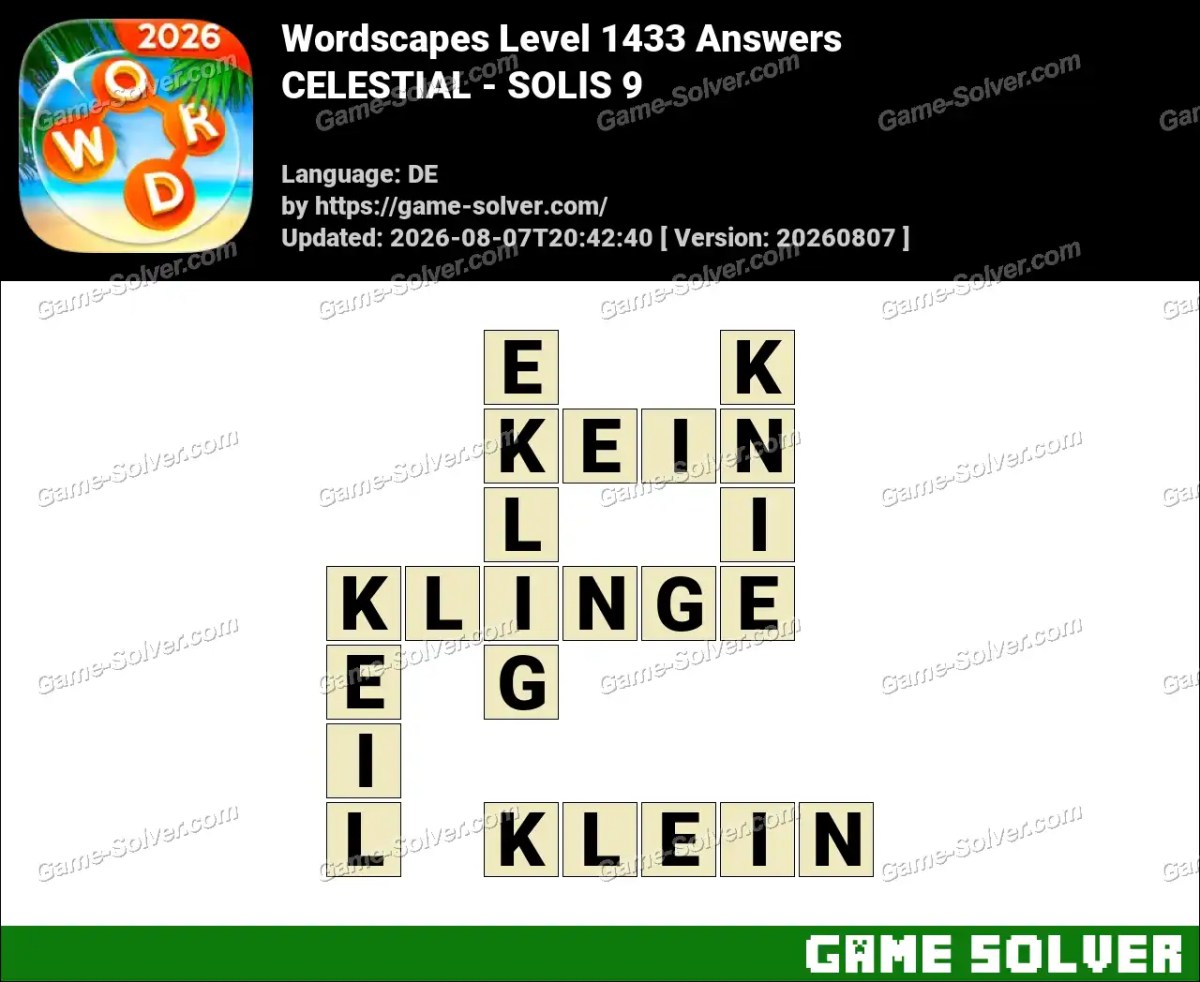 Wordscapes Deutsche Level 1433 Answers — CELESTIAL - SOLIS 9