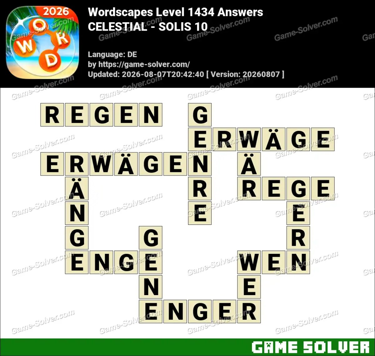 Wordscapes Deutsche Level 1434 Answers — CELESTIAL - SOLIS 10