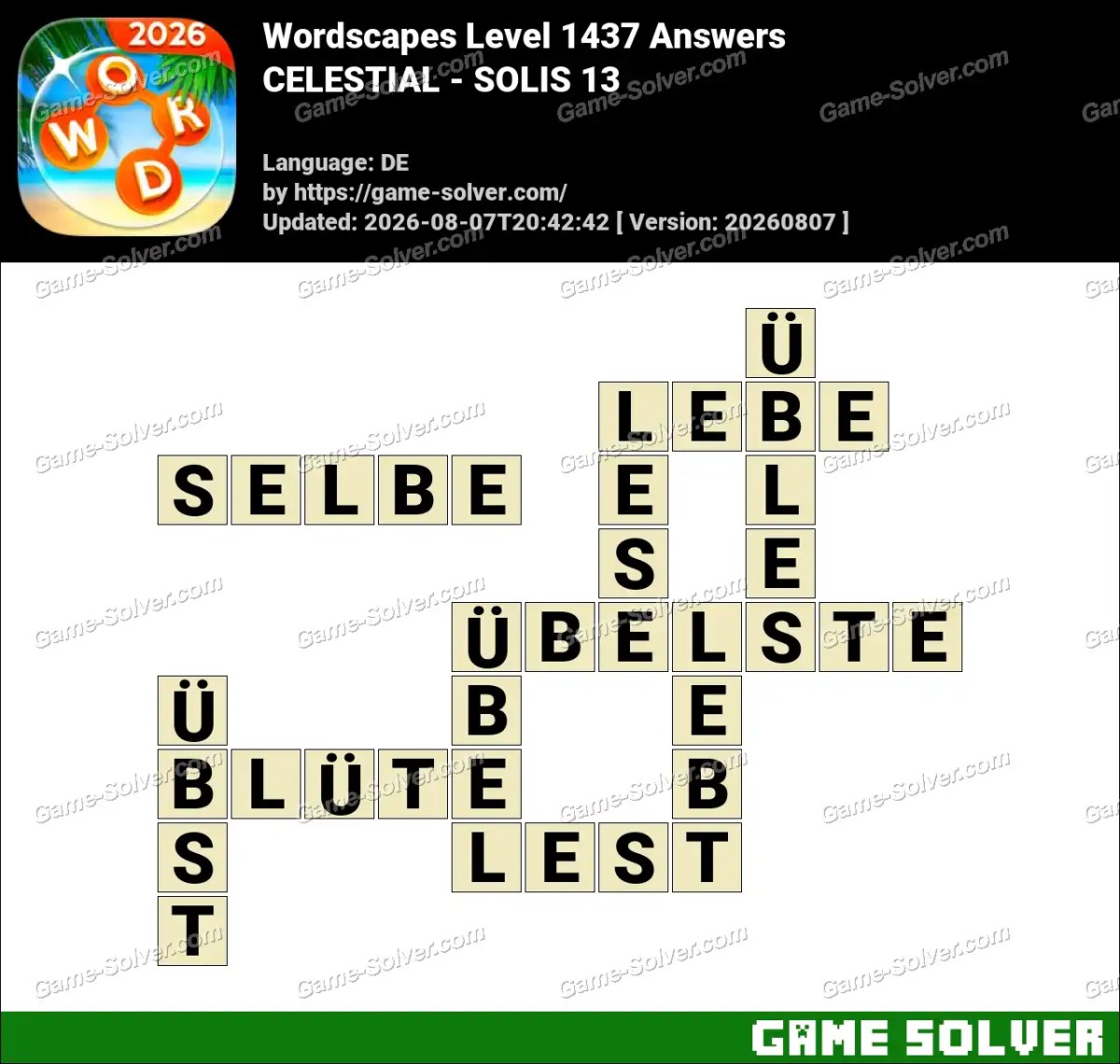 Wordscapes Deutsche Level 1437 Answers — CELESTIAL - SOLIS 13