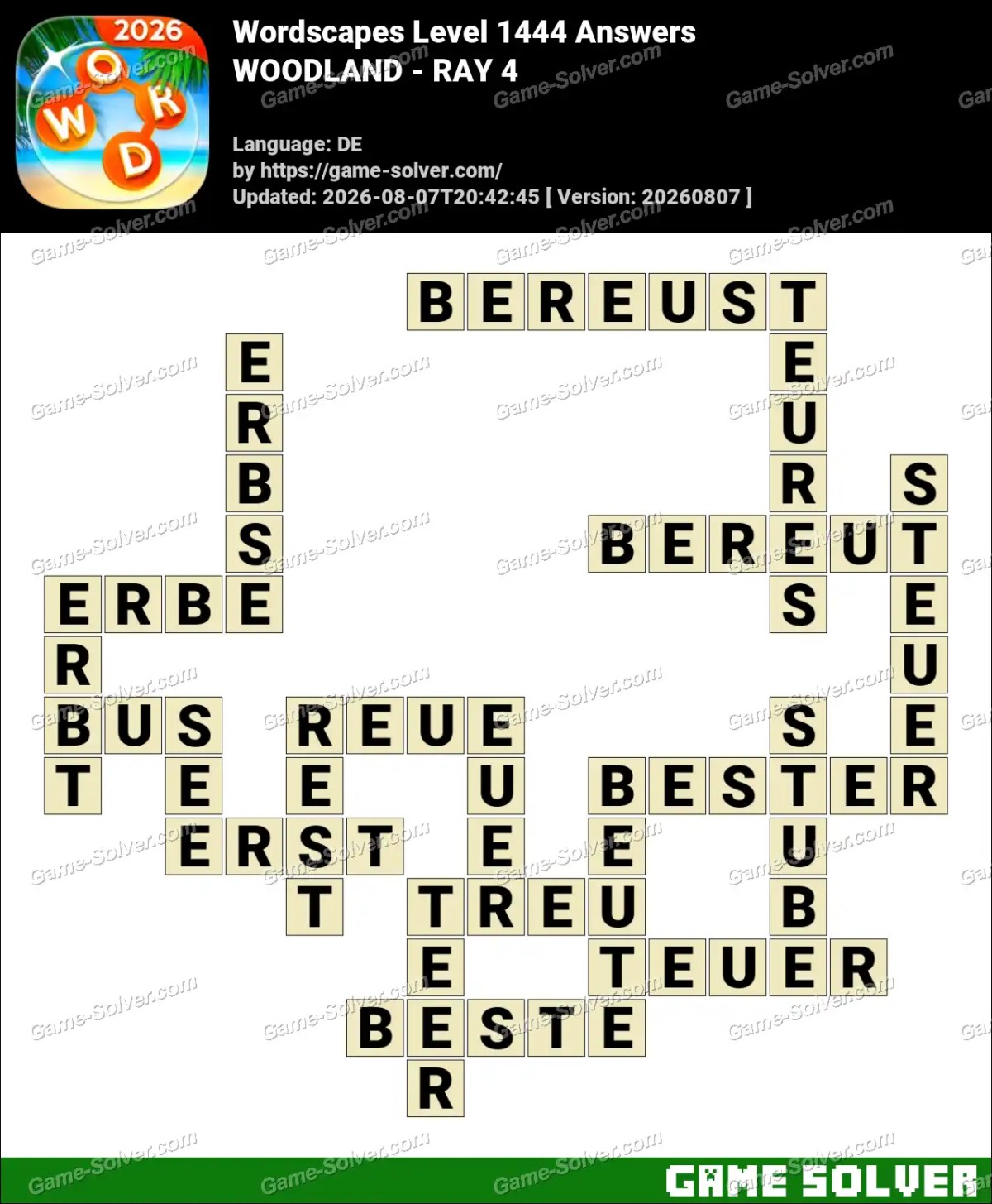 Wordscapes Deutsche Level 1444 Answers — WOODLAND - RAY 4