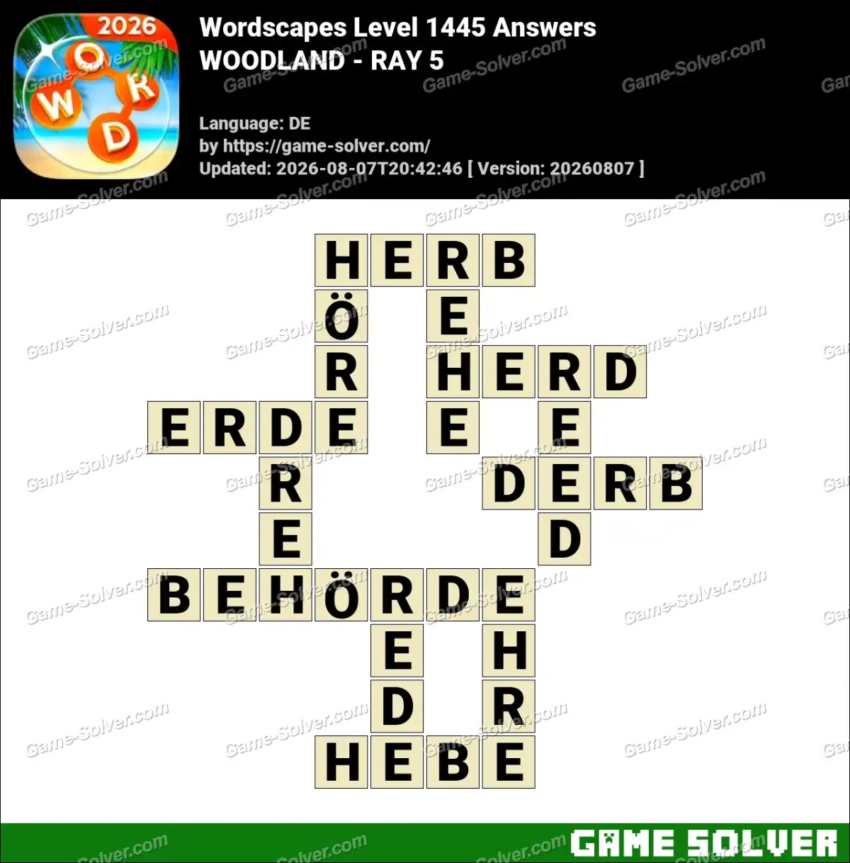 Wordscapes Deutsche Level 1445 Answers — WOODLAND - RAY 5