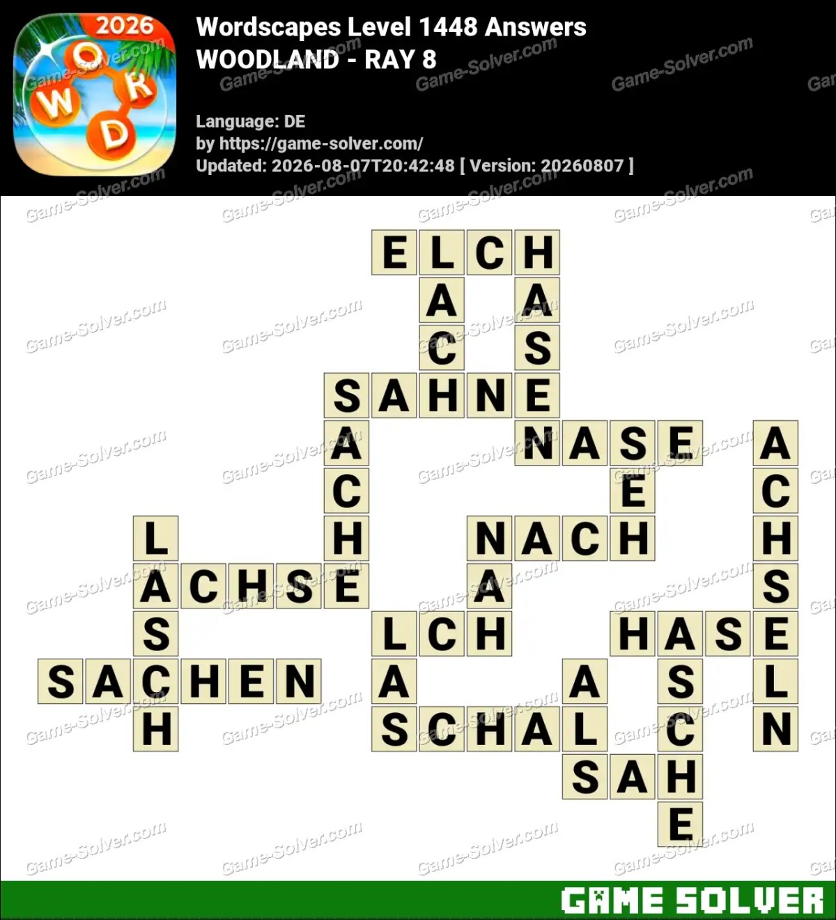 Wordscapes Deutsche Level 1448 Answers — WOODLAND - RAY 8