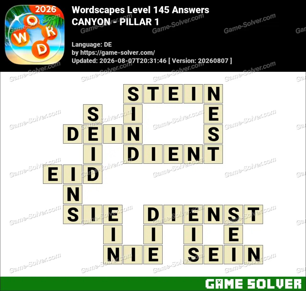 Wordscapes Deutsche Level 145 Answers — CANYON - PILLAR 1 Wordscapes Deutsche Level 145 Answers — CANYON - PILLAR 1
