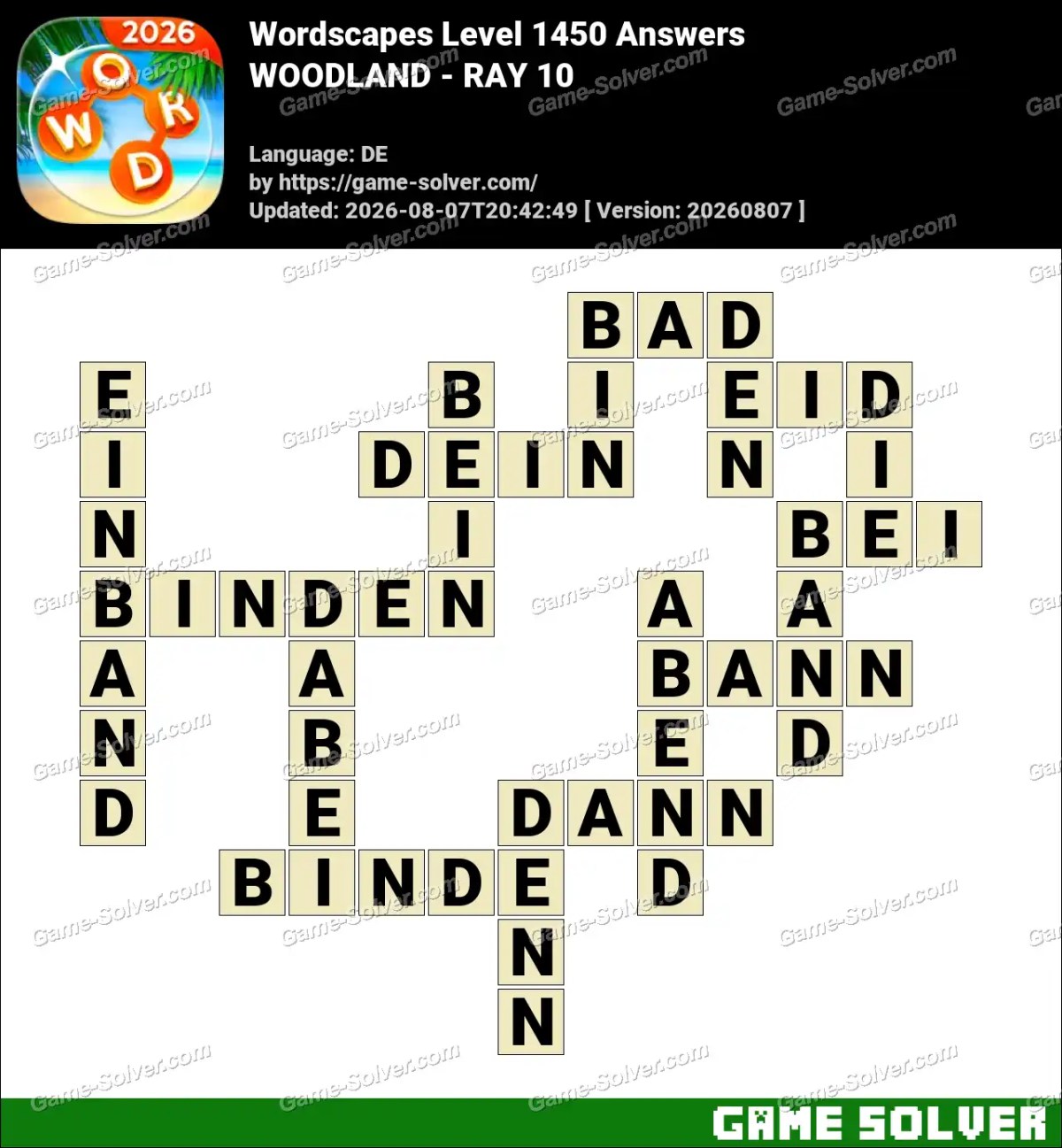 Wordscapes Deutsche Level 1450 Answers — WOODLAND - RAY 10
