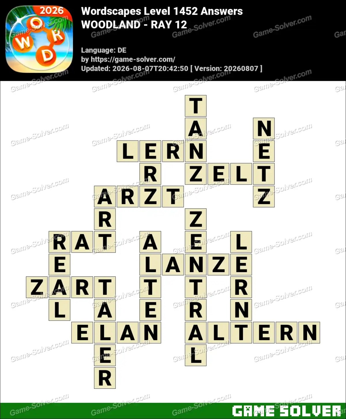 Wordscapes Deutsche Level 1452 Answers — WOODLAND - RAY 12