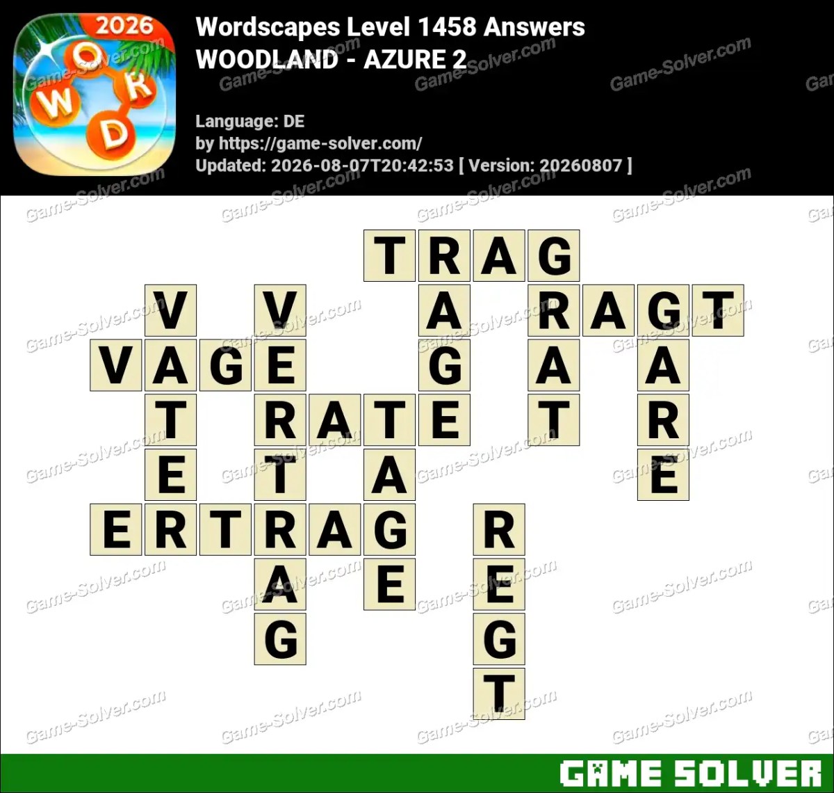 Wordscapes Deutsche Level 1458 Answers — WOODLAND - AZURE 2