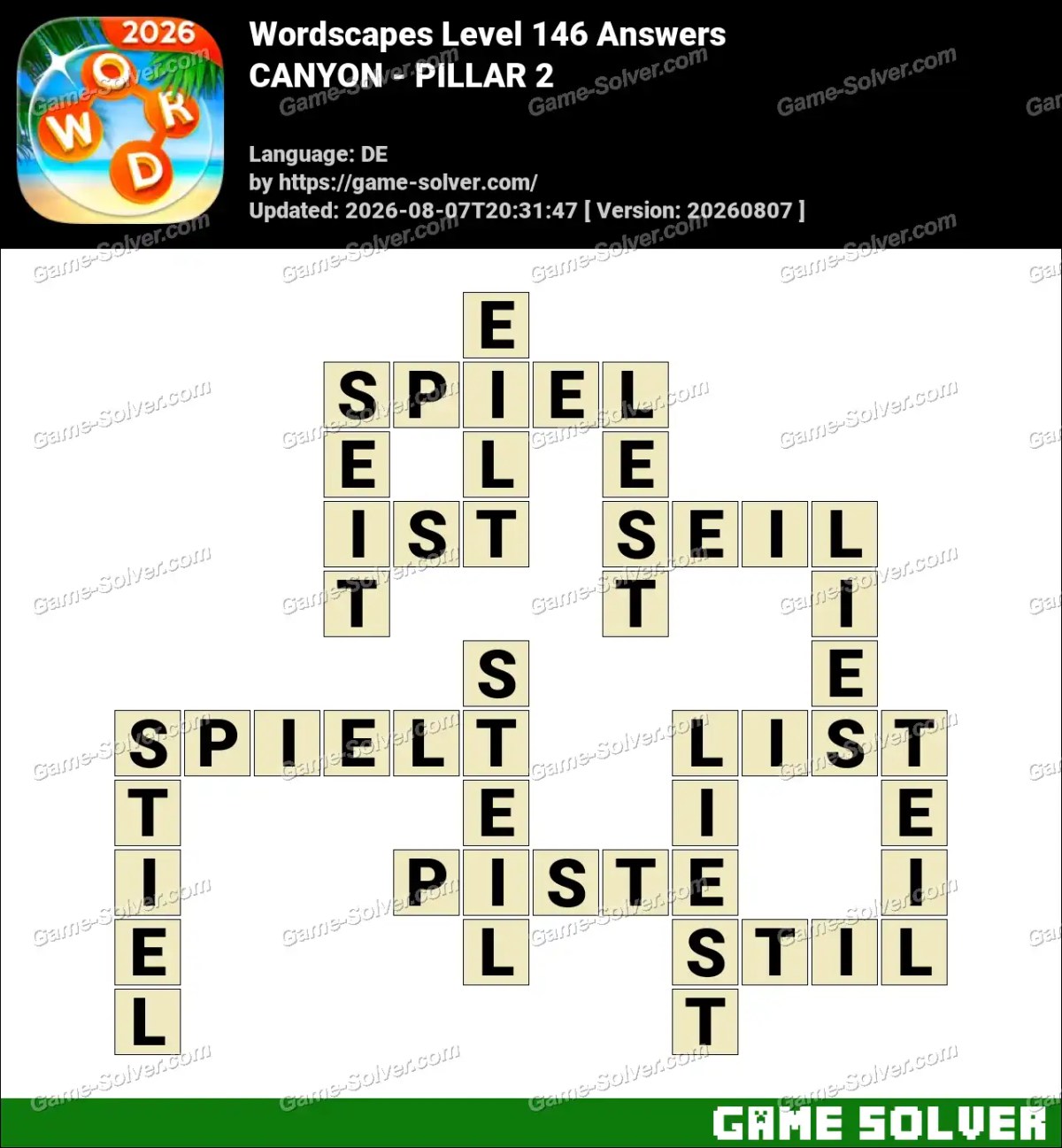 Wordscapes Deutsche Level 146 Answers — CANYON - PILLAR 2 Wordscapes Deutsche Level 146 Answers — CANYON - PILLAR 2