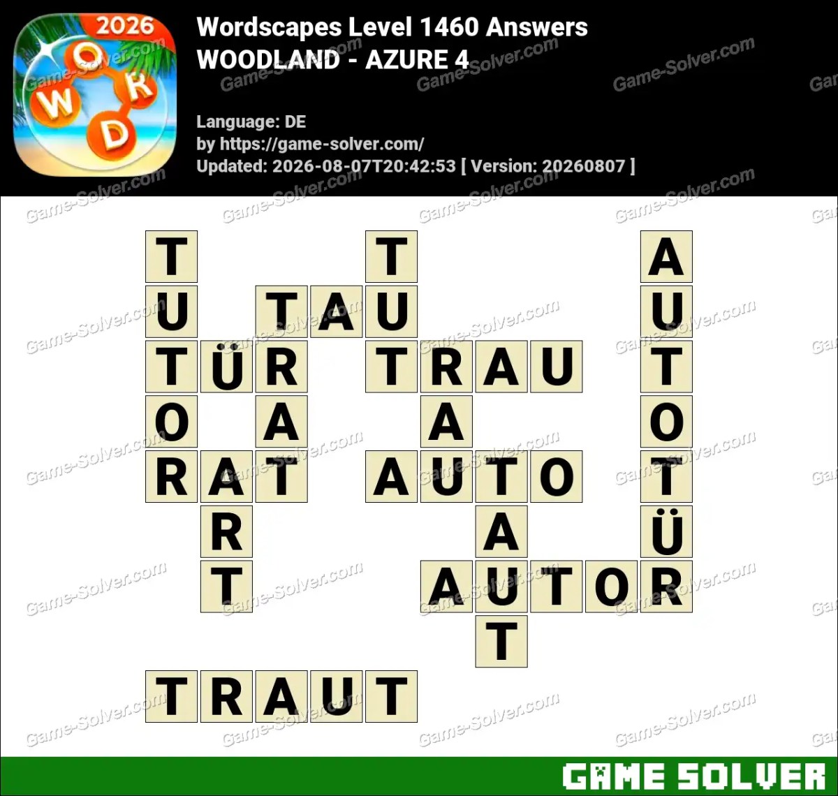Wordscapes Deutsche Level 1460 Answers — WOODLAND - AZURE 4