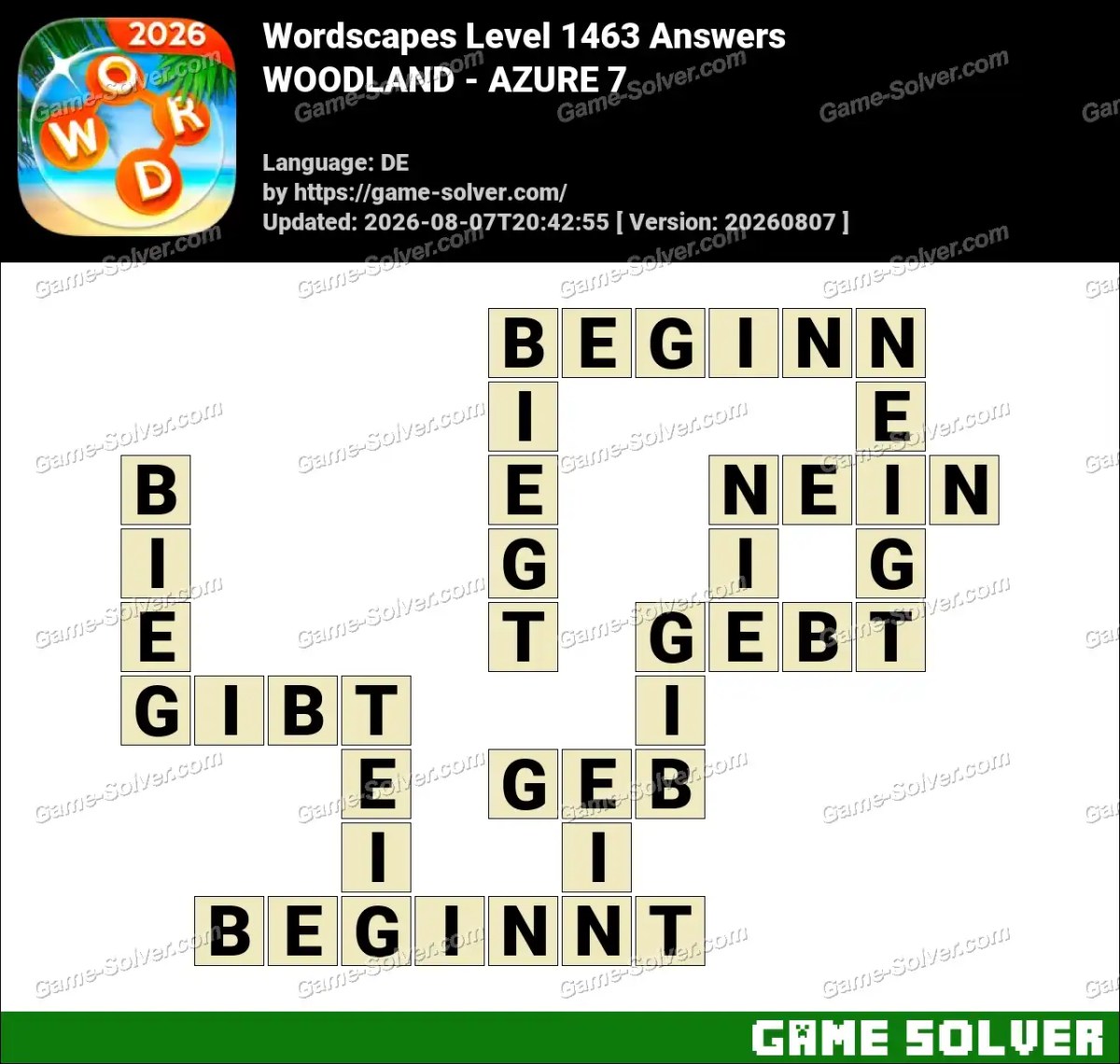 Wordscapes Deutsche Level 1463 Answers — WOODLAND - AZURE 7