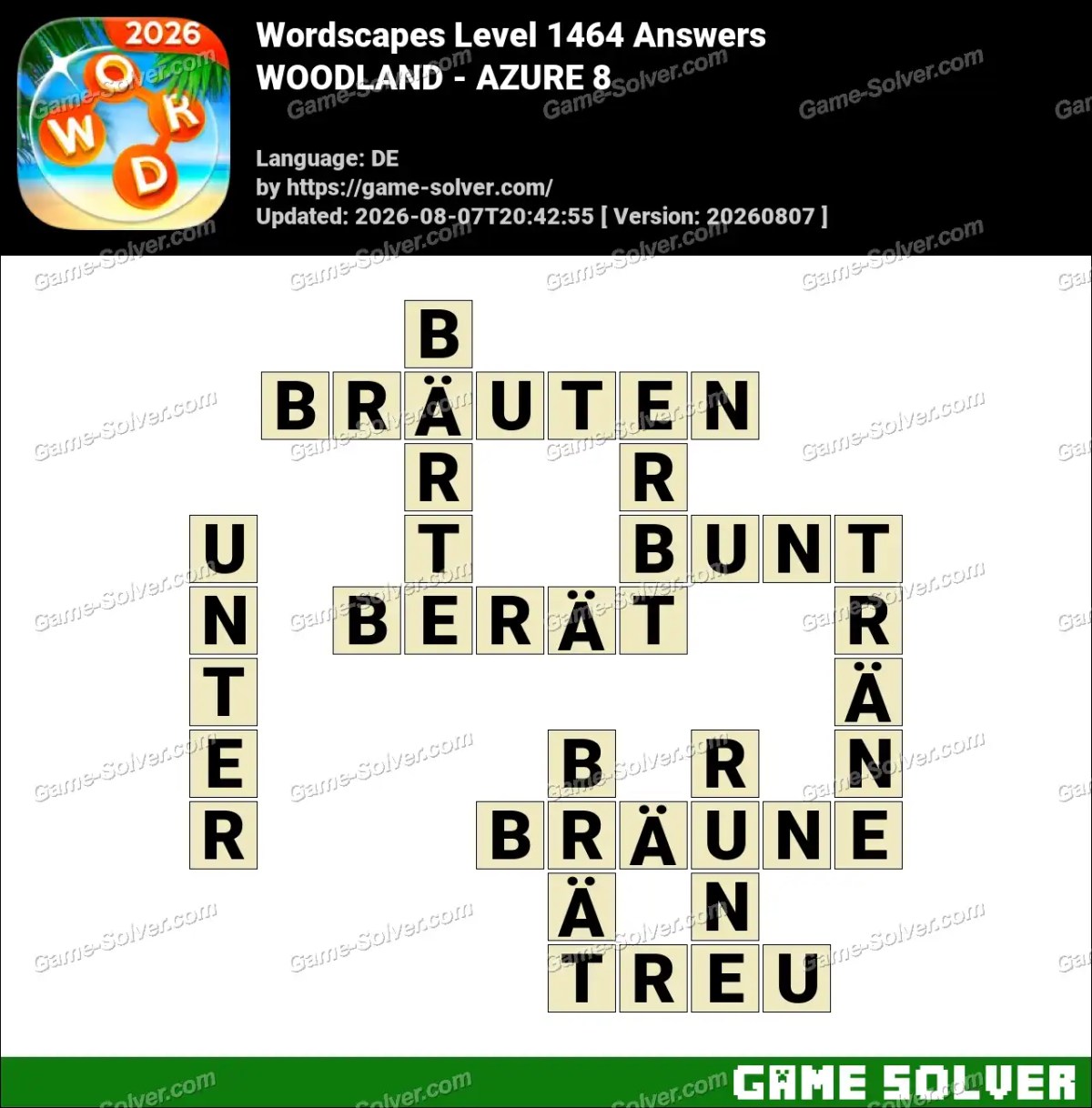 Wordscapes Deutsche Level 1464 Answers — WOODLAND - AZURE 8