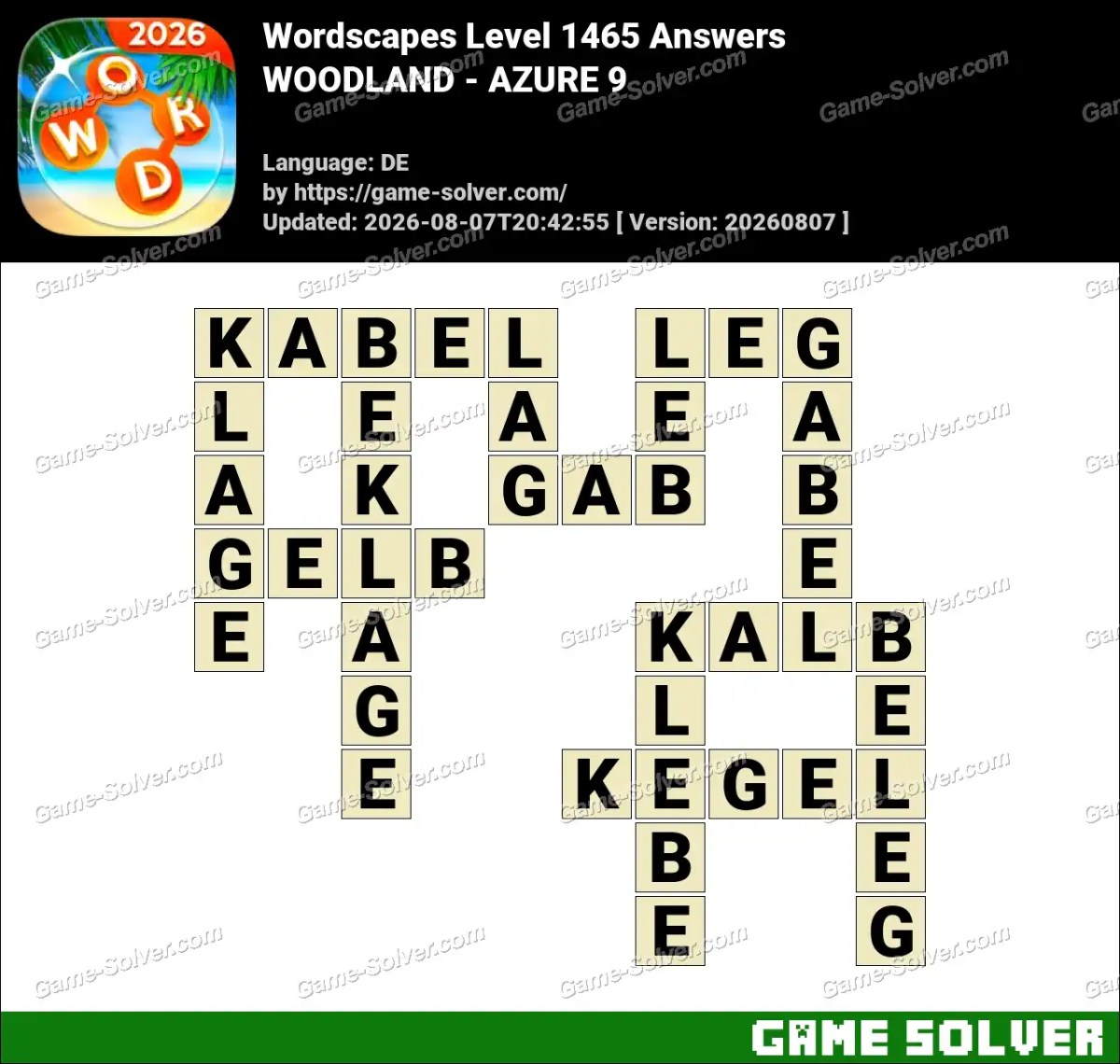 Wordscapes Deutsche Level 1465 Answers — WOODLAND - AZURE 9