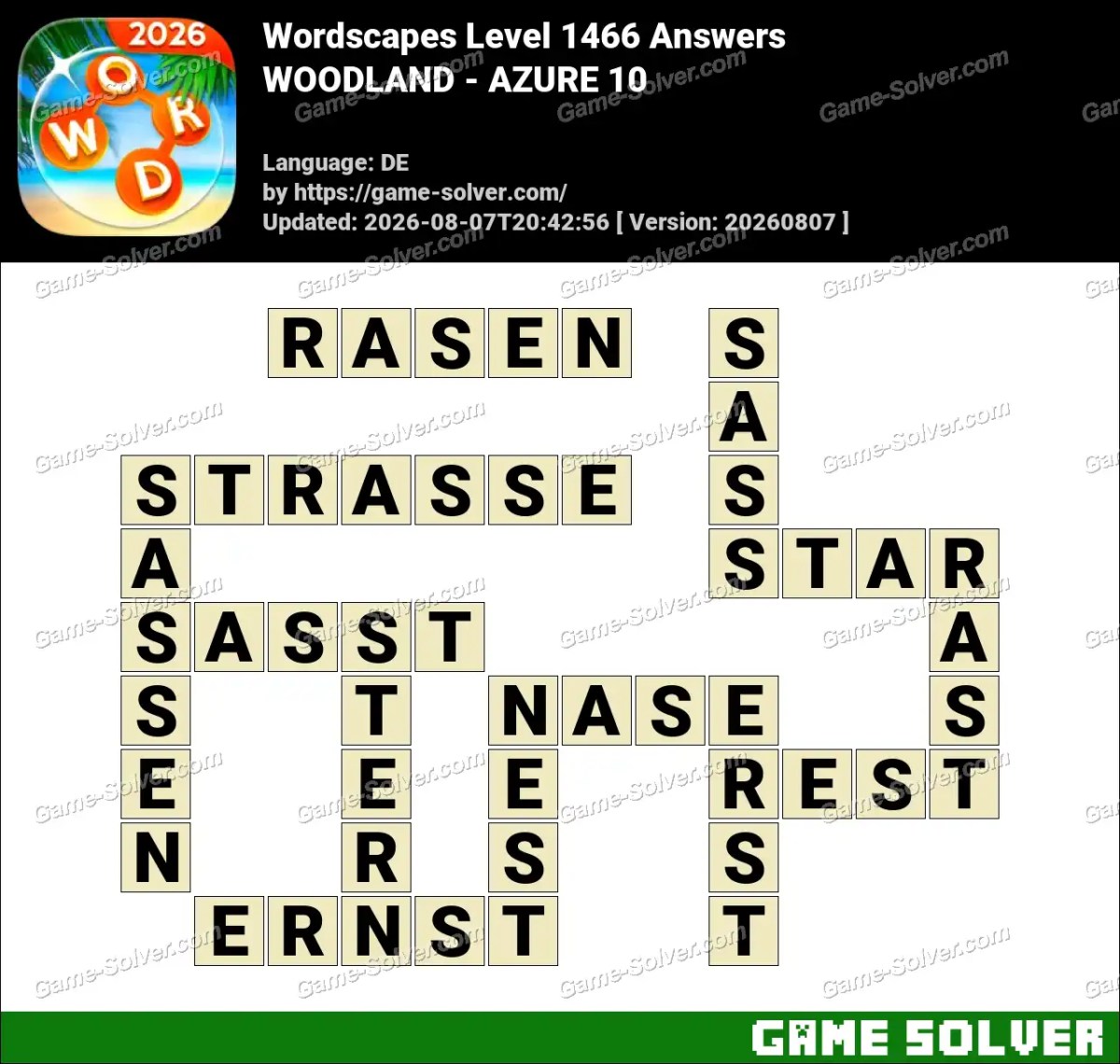 Wordscapes Deutsche Level 1466 Answers — WOODLAND - AZURE 10