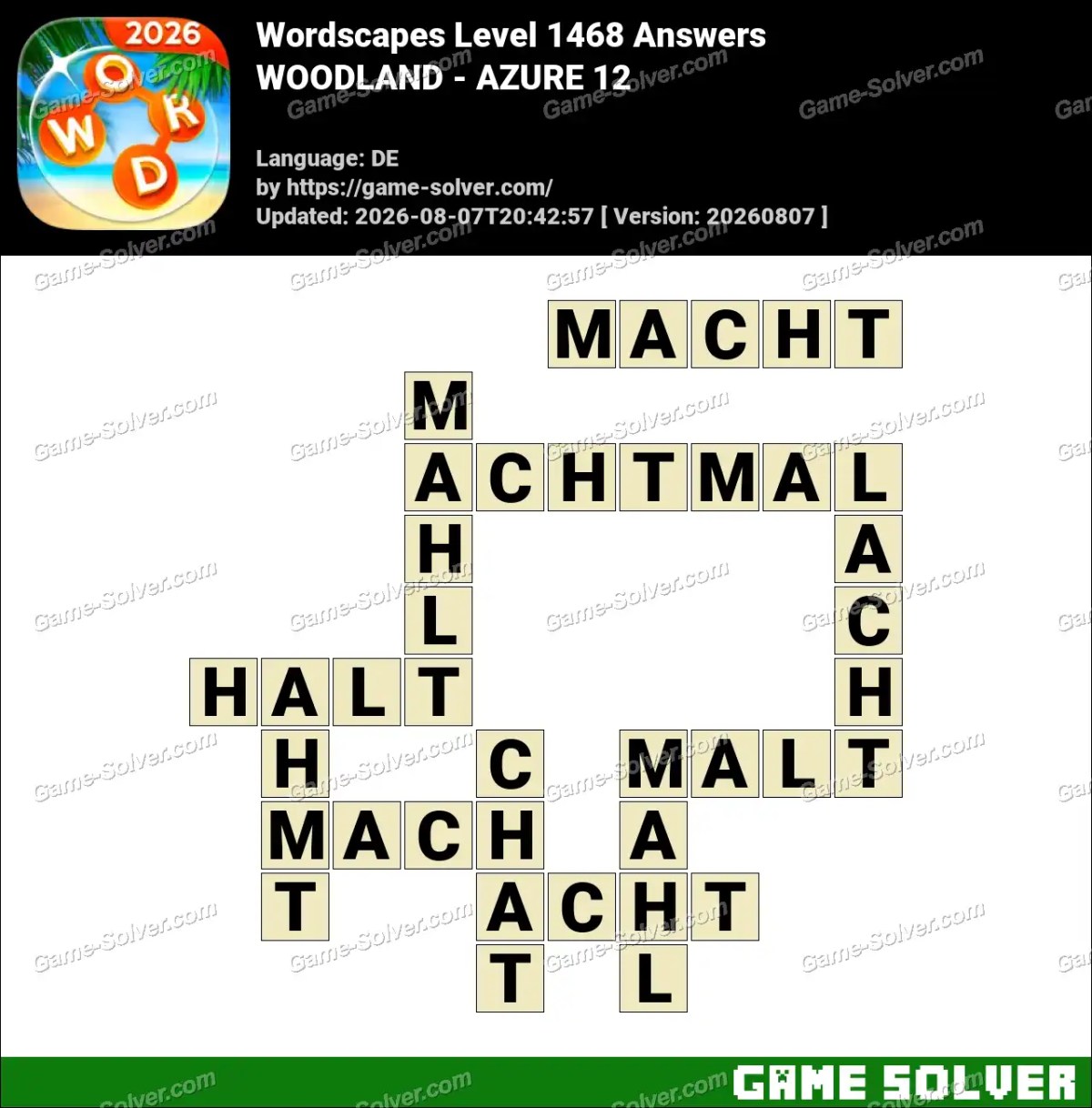 Wordscapes Deutsche Level 1468 Answers — WOODLAND - AZURE 12