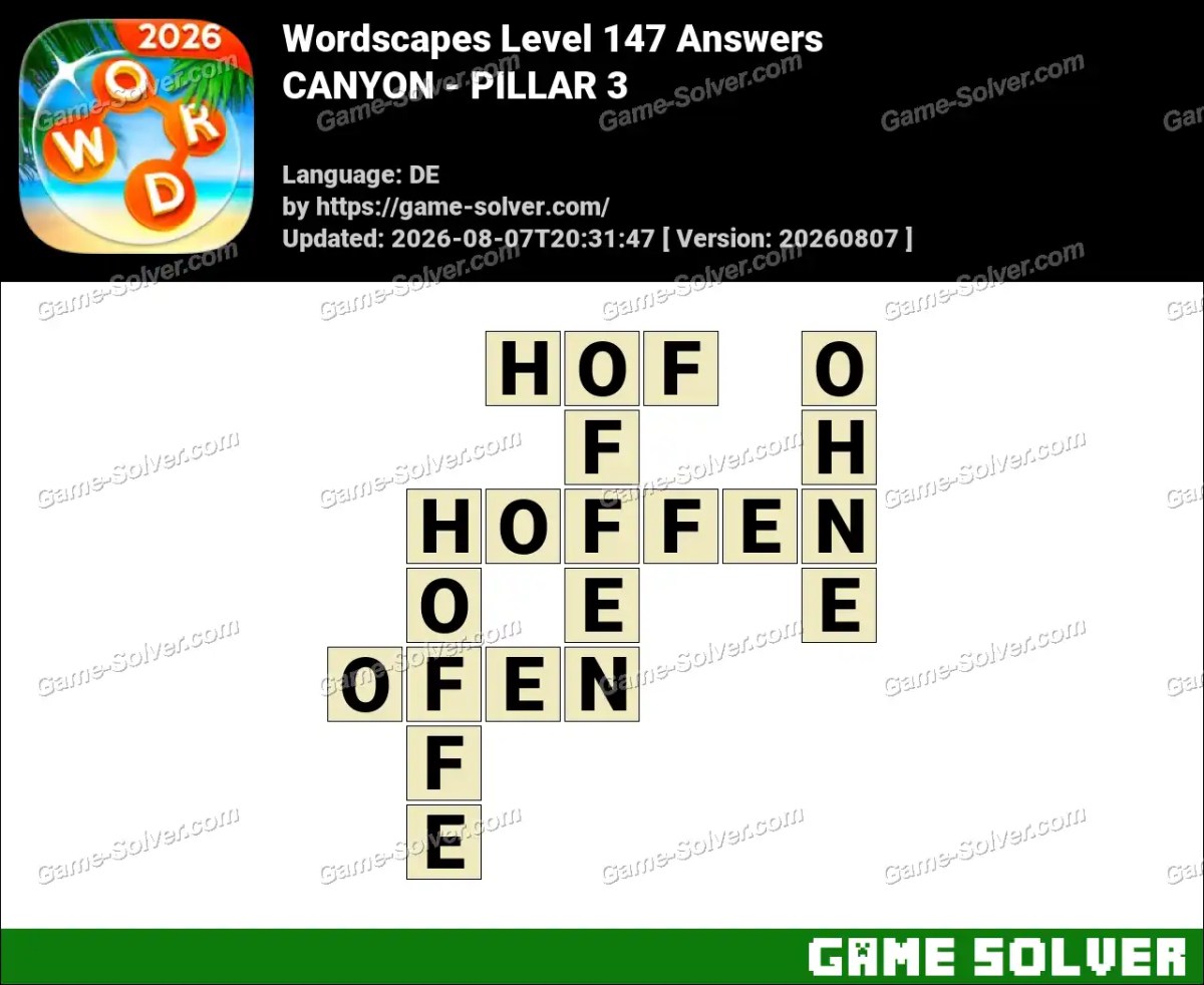 Wordscapes Deutsche Level 147 Answers — CANYON - PILLAR 3 Wordscapes Deutsche Level 147 Answers — CANYON - PILLAR 3