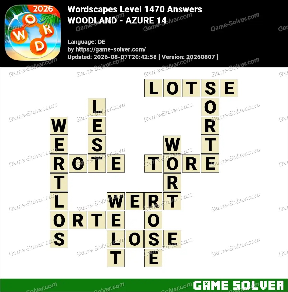 Wordscapes Deutsche Level 1470 Answers — WOODLAND - AZURE 14