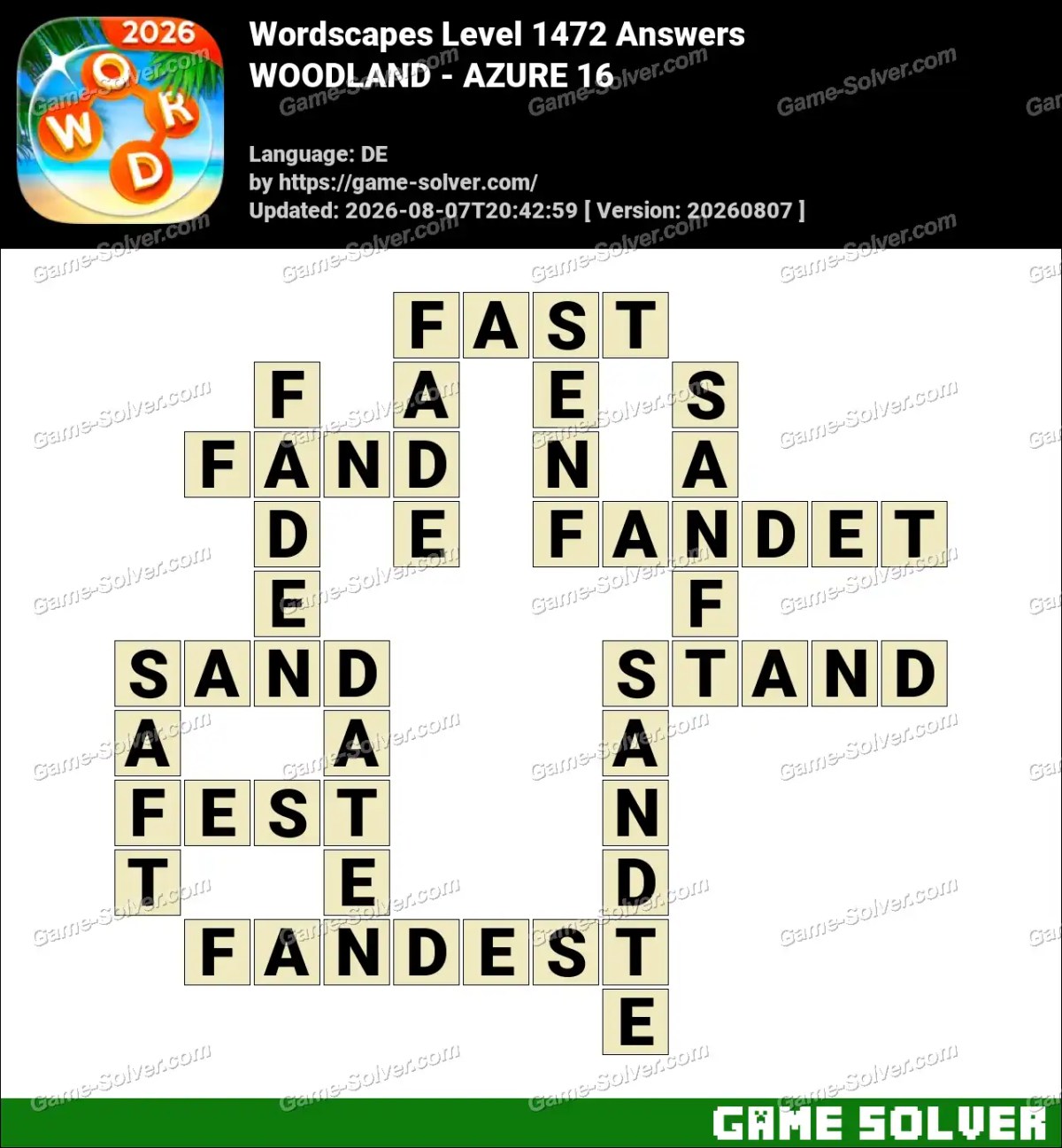Wordscapes Deutsche Level 1472 Answers — WOODLAND - AZURE 16