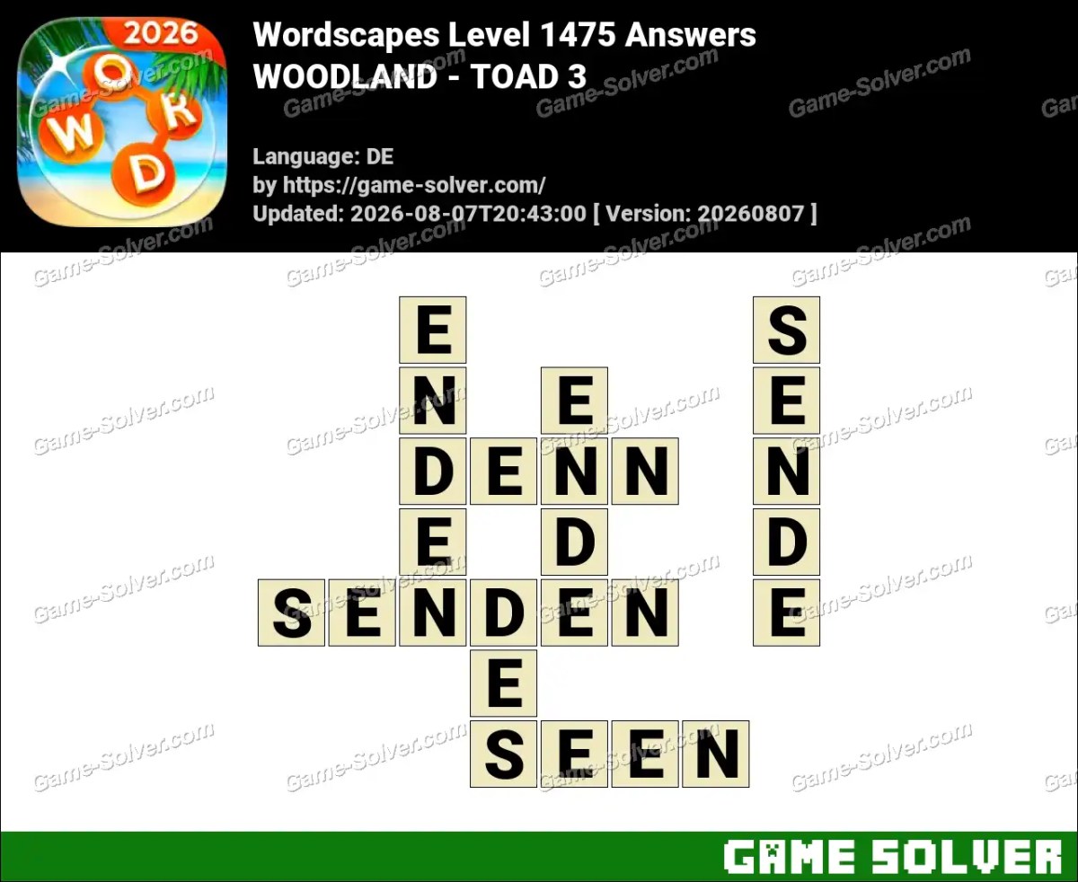 Wordscapes Deutsche Level 1475 Answers — WOODLAND - TOAD 3