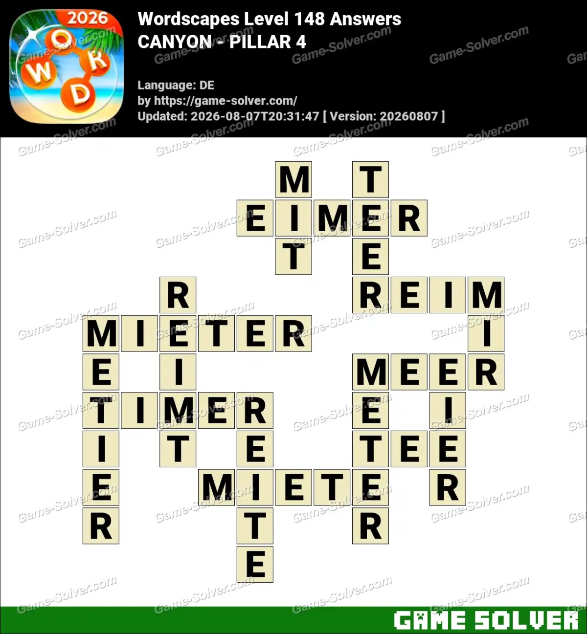 Wordscapes Deutsche Level 148 Answers — CANYON - PILLAR 4 Wordscapes Deutsche Level 148 Answers — CANYON - PILLAR 4