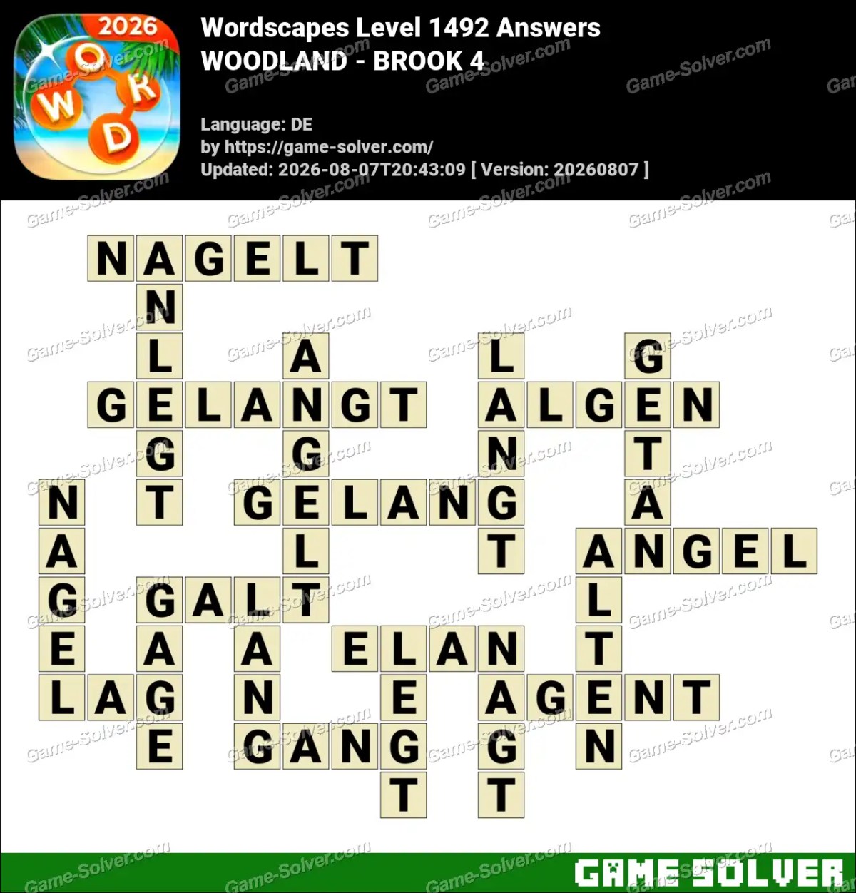 Wordscapes Deutsche Level 1492 Answers — WOODLAND - BROOK 4