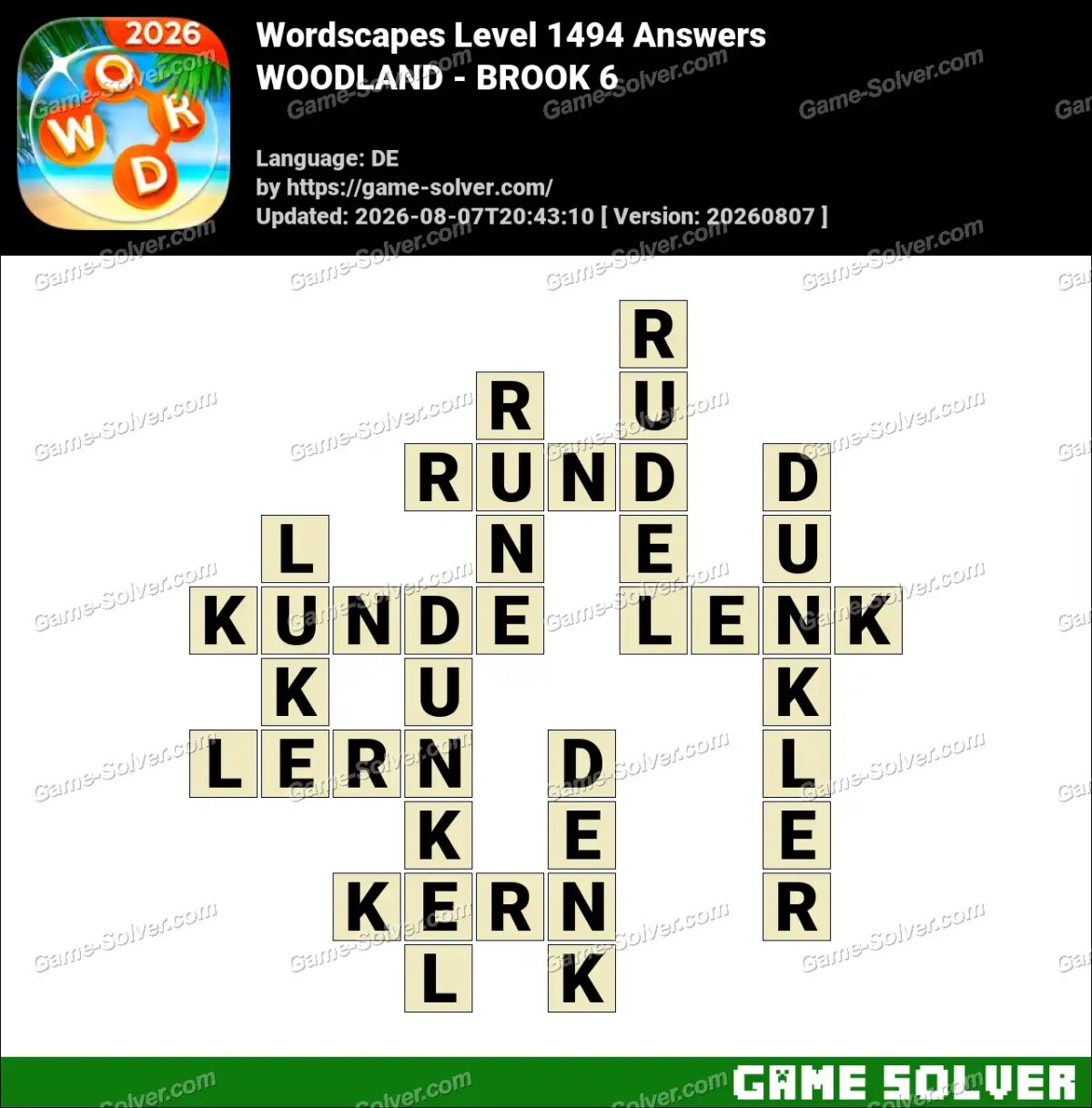 Wordscapes Deutsche Level 1494 Answers — WOODLAND - BROOK 6