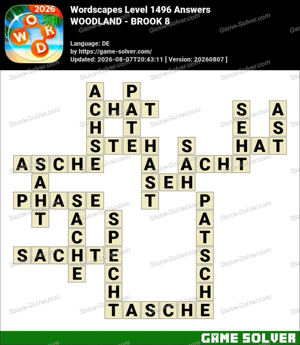 Wordscapes Deutsche Level 1496 Answers — WOODLAND - BROOK 8