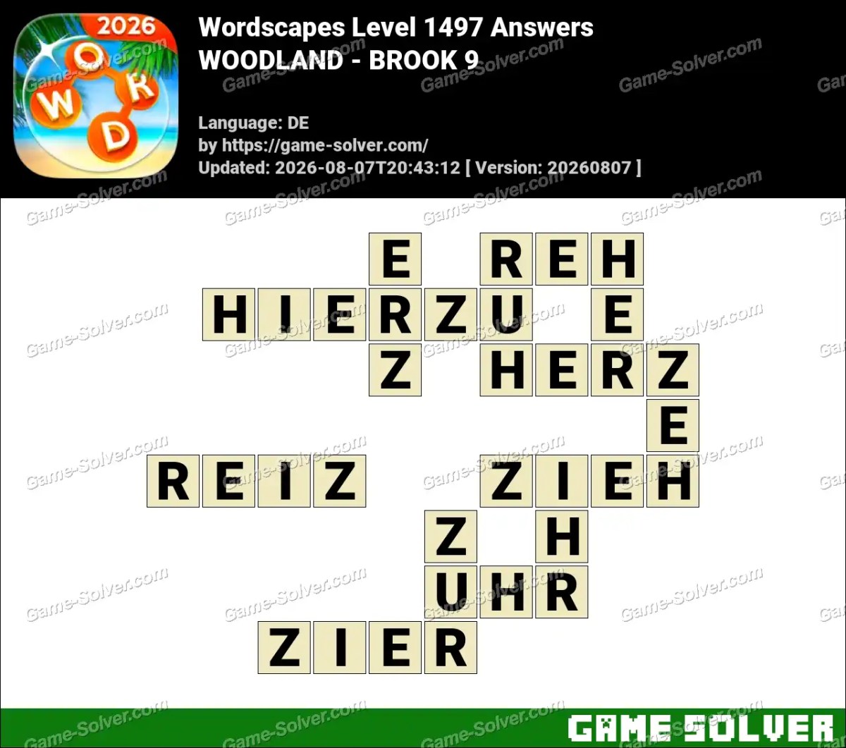 Wordscapes Deutsche Level 1497 Answers — WOODLAND - BROOK 9