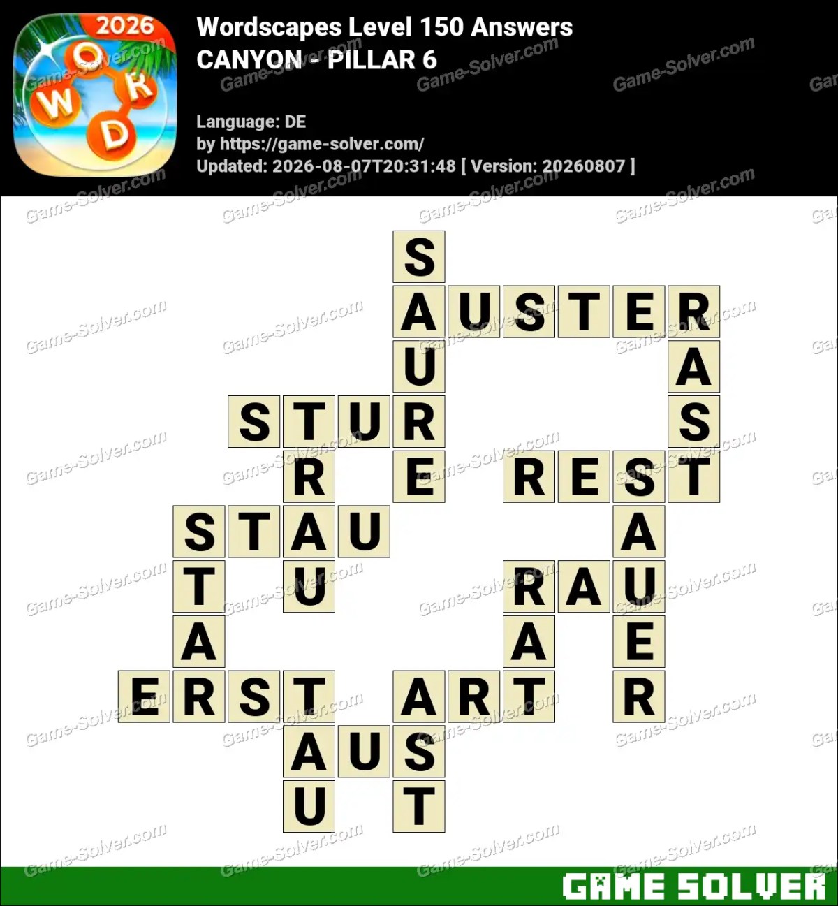 Wordscapes Deutsche Level 150 Answers — CANYON - PILLAR 6 Wordscapes Deutsche Level 150 Answers — CANYON - PILLAR 6