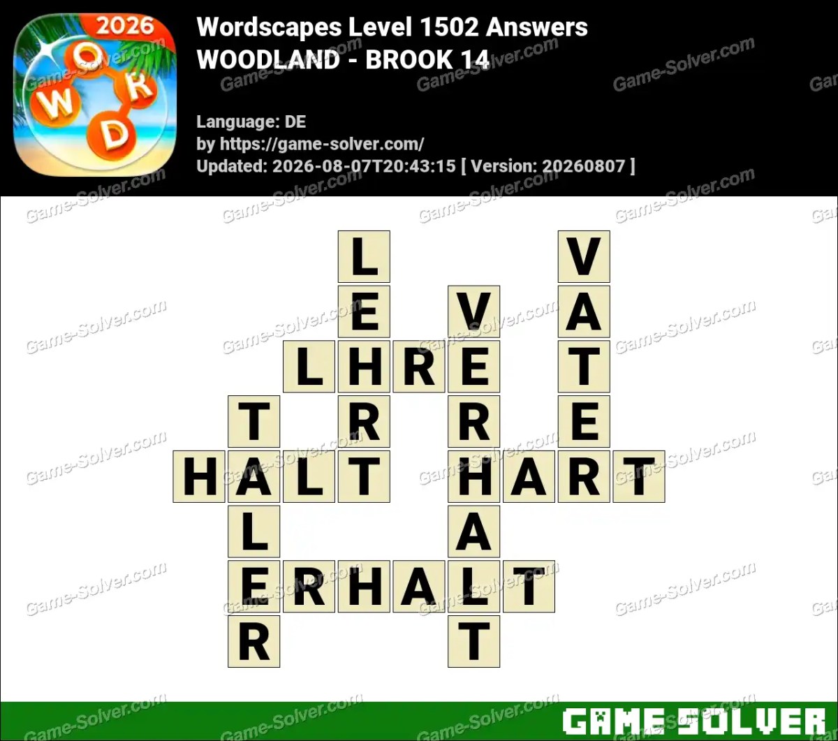 Wordscapes Deutsche Level 1502 Answers — WOODLAND - BROOK 14 Wordscapes Deutsche Level 1502 Answers — WOODLAND - BROOK 14