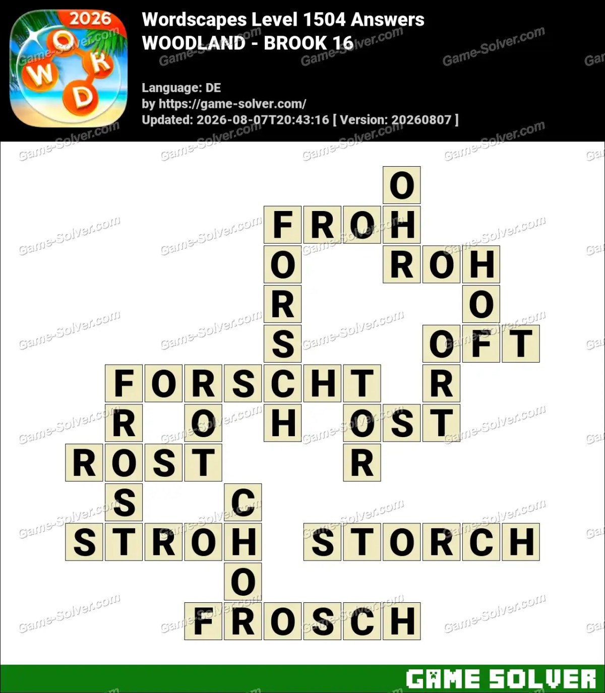 Wordscapes Deutsche Level 1504 Answers — WOODLAND - BROOK 16