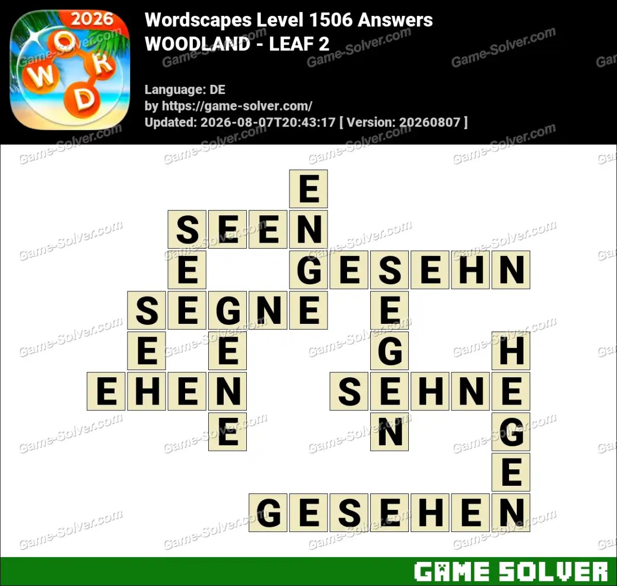 Wordscapes Deutsche Level 1506 Answers — WOODLAND - LEAF 2