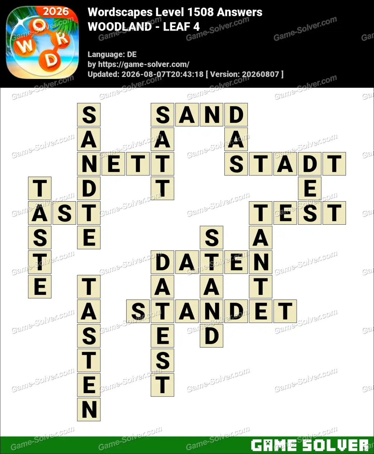 Wordscapes Deutsche Level 1508 Answers — WOODLAND - LEAF 4