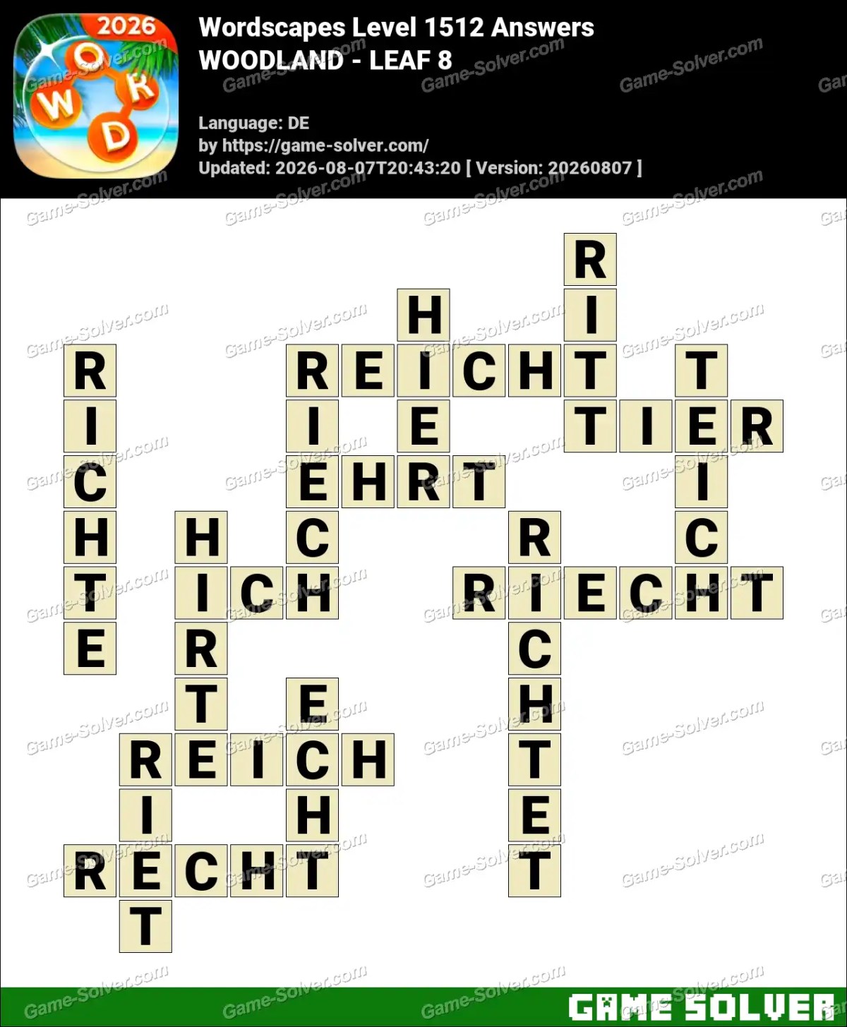 Wordscapes Deutsche Level 1512 Answers — WOODLAND - LEAF 8