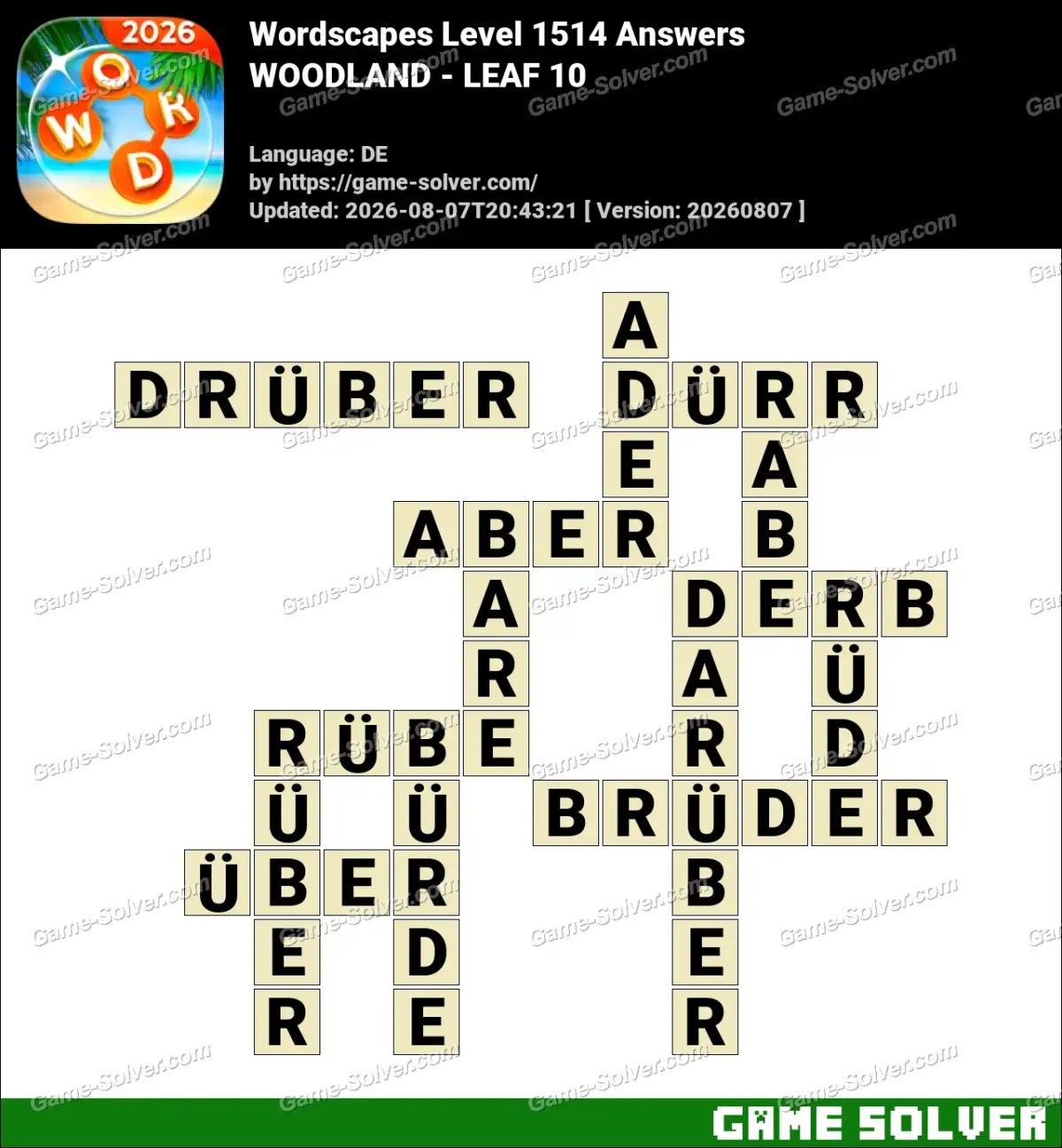 Wordscapes Deutsche Level 1514 Answers — WOODLAND - LEAF 10